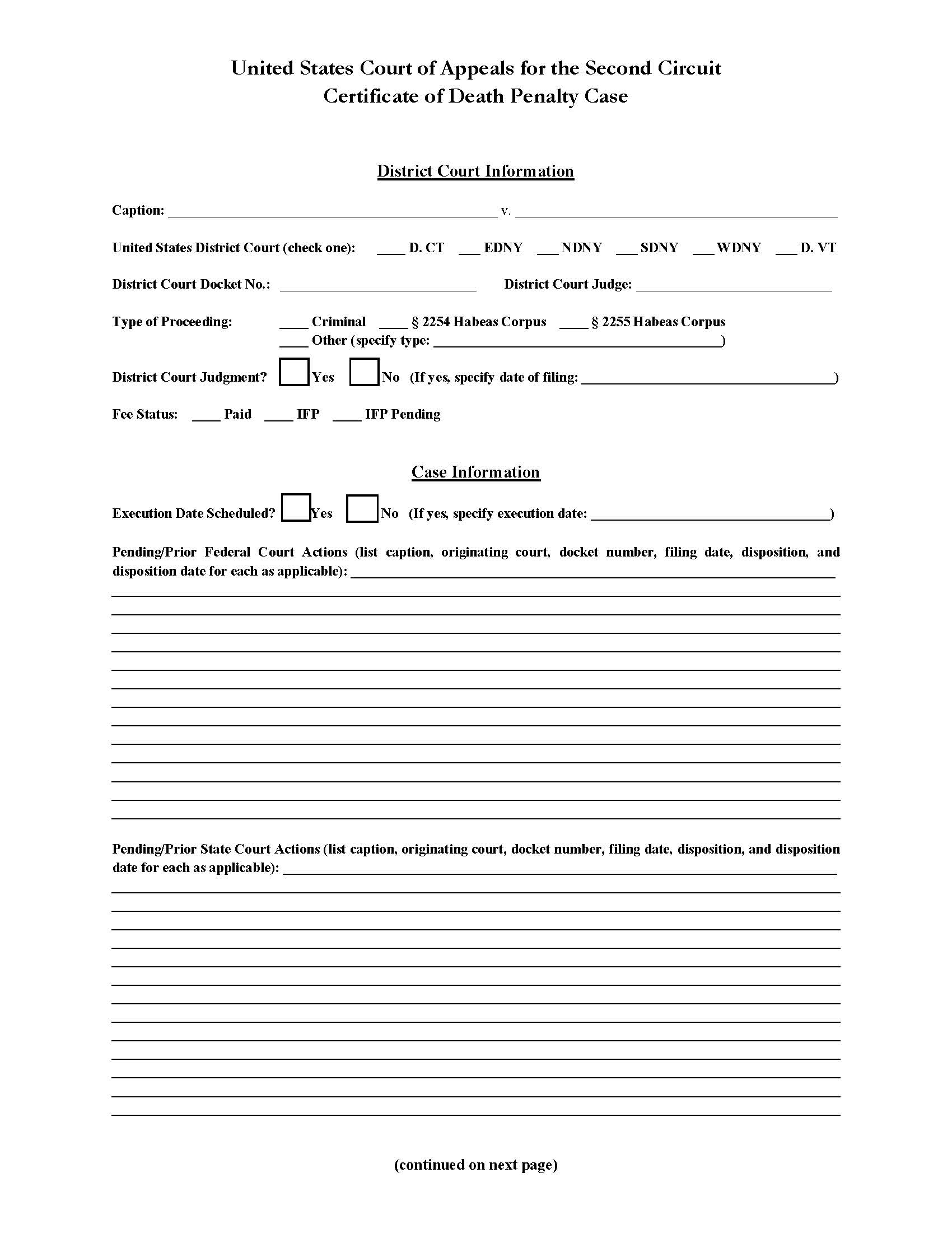 Certificate Of Death Penalty Case | Pdf Fpdf Docx | Official Federal Forms
