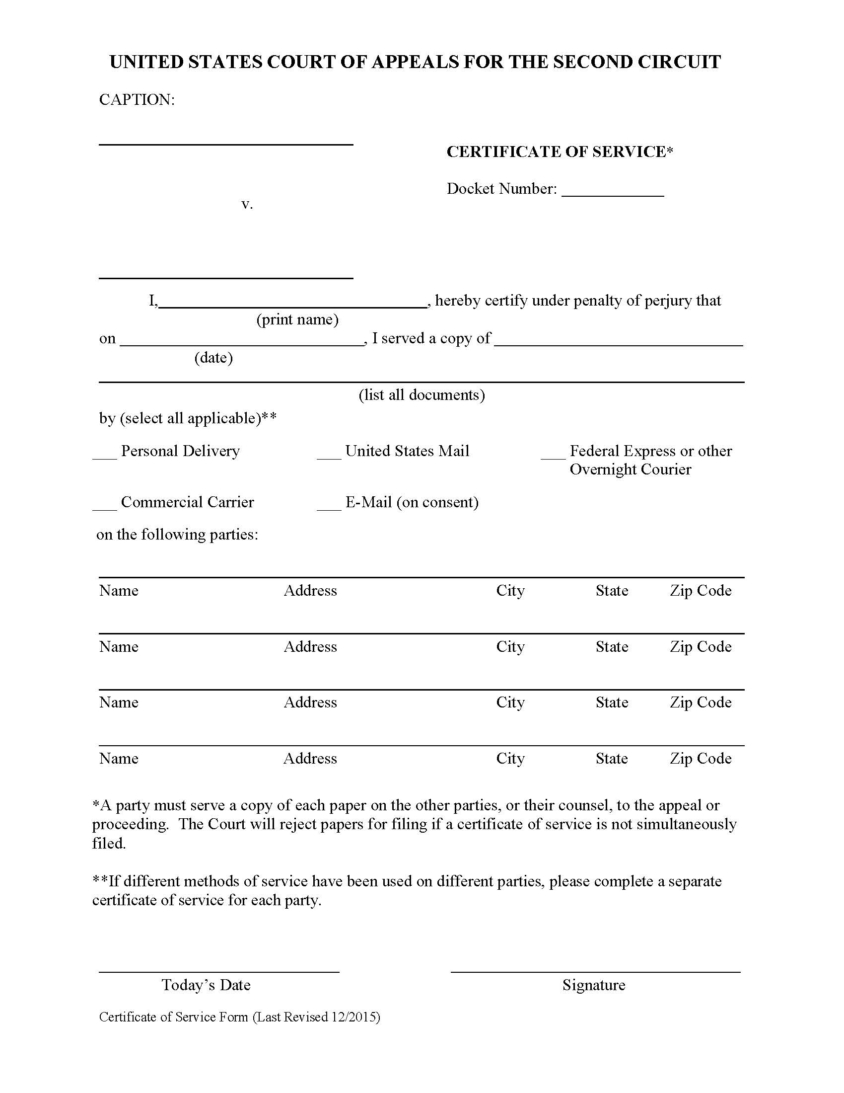 Certificate Of Service | Pdf Fpdf Doc Docx | Official Federal Forms