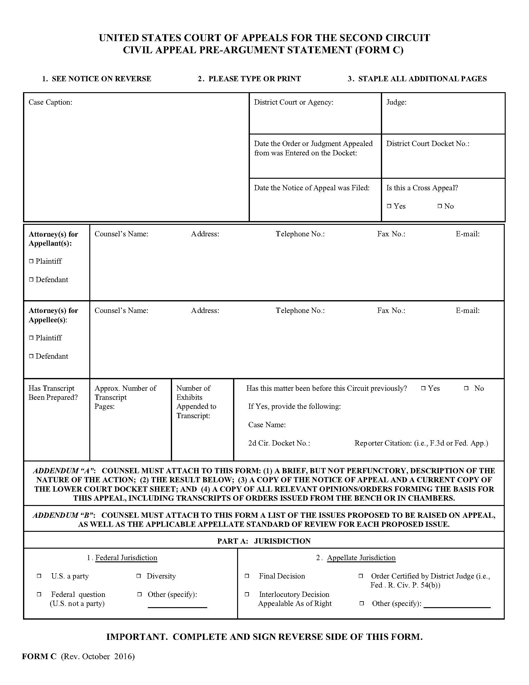 Civil Appeal Pre-Argument Statement {C} | Pdf Fpdf Doc Docx | Official Federal Forms