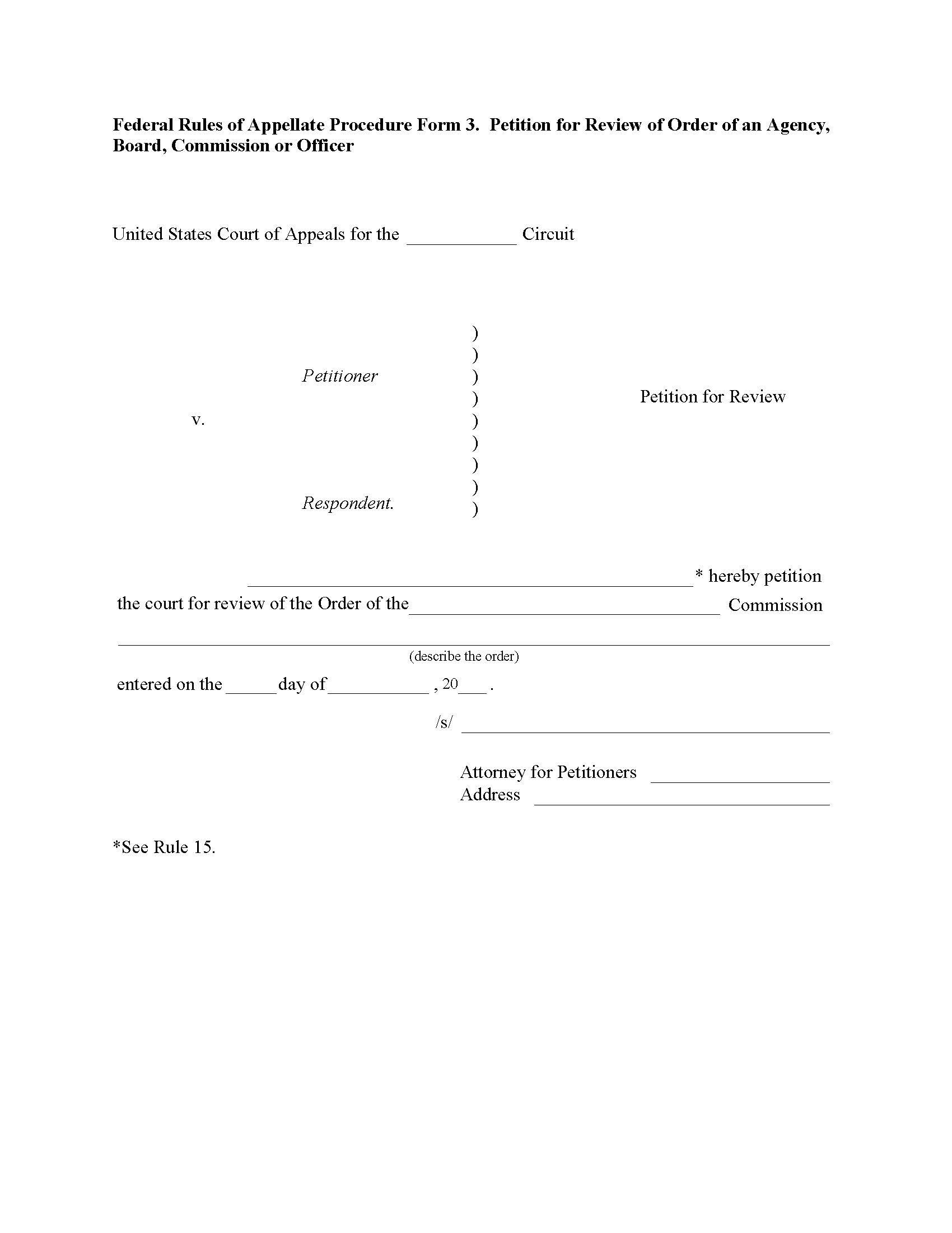 Form 3 Petition For Review Of Agency Order {3} | Pdf Fpdf Doc Docx | Official Federal Forms