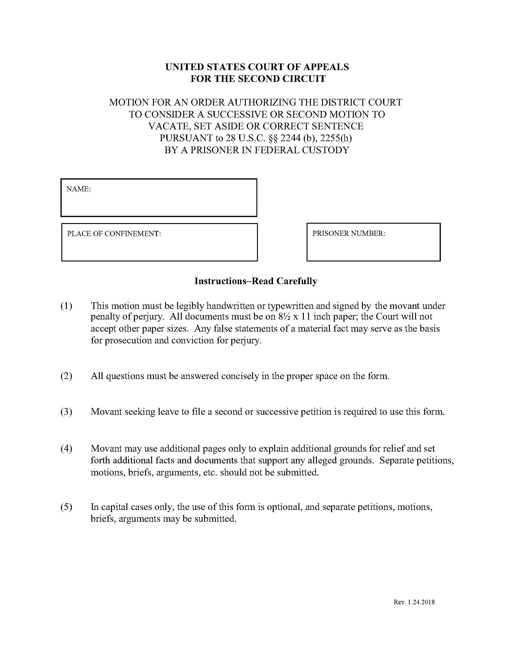 Motion For An Order Authorizing (Prisoner In Federal Custody) | Pdf Fpdf Doc Docx | Official Federal Forms