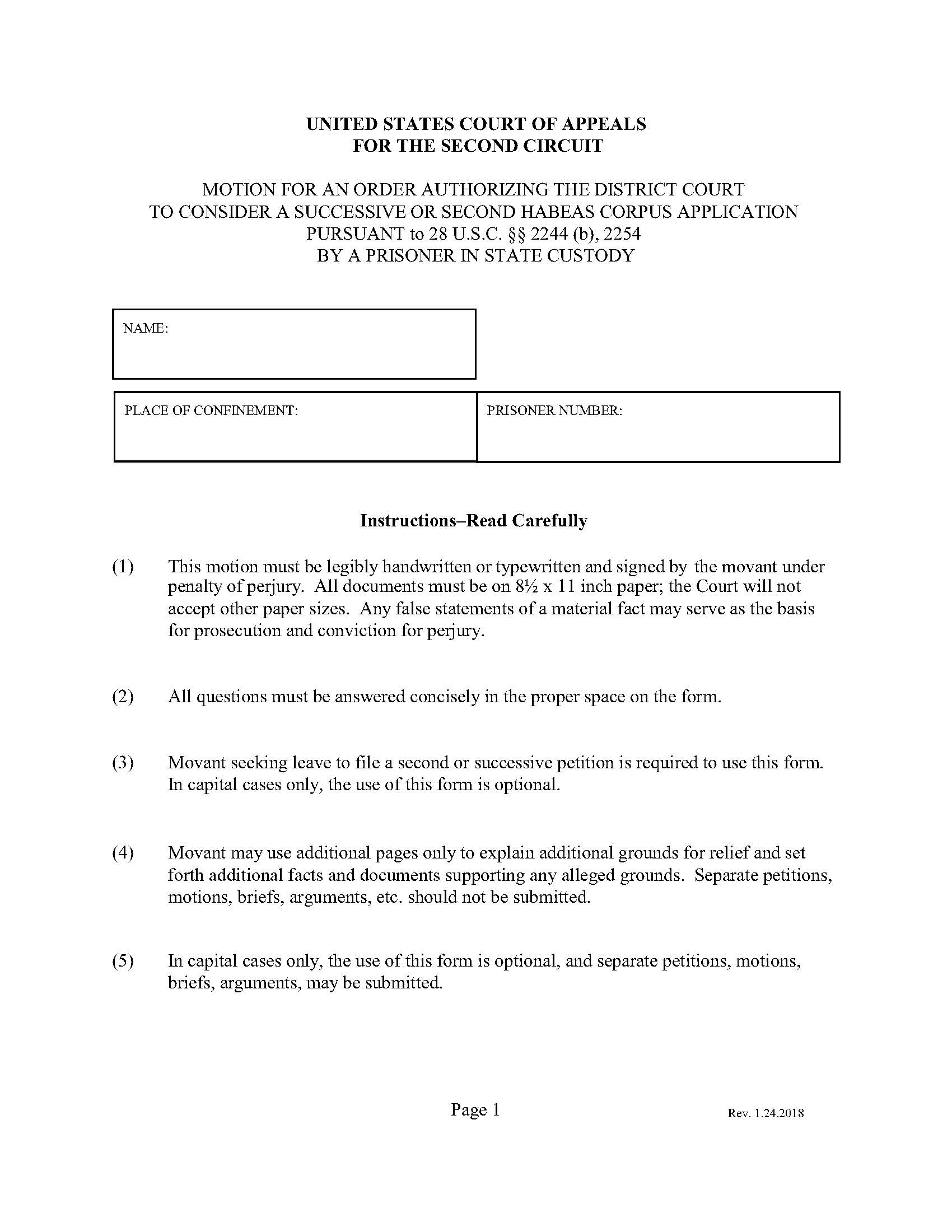 Motion For An Order Authorizing (Prisoner In State Custody) | Pdf Fpdf Doc Docx | Official Federal Forms