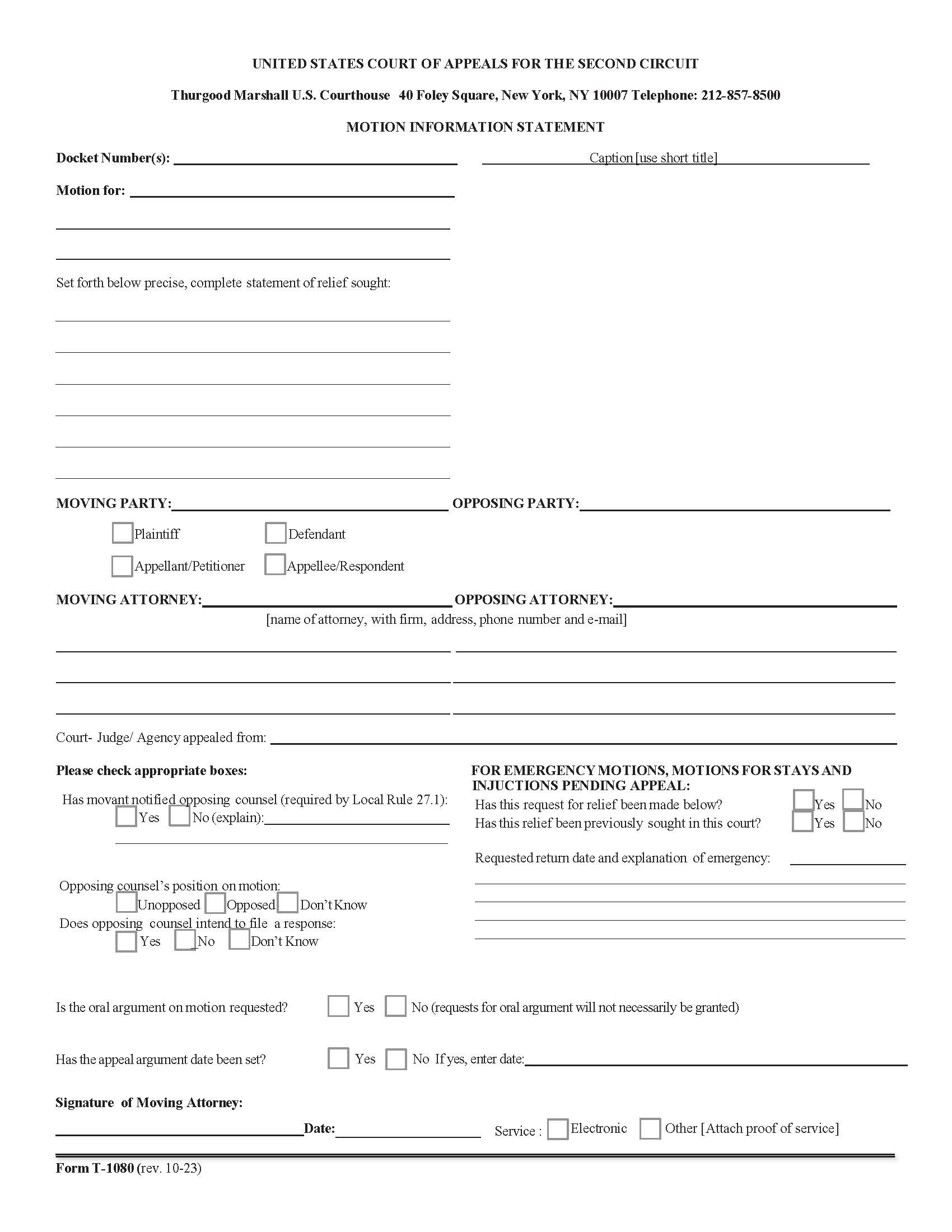 Motion Information Statement {T-1080} | Pdf Fpdf Doc Docx | Official Federal Forms