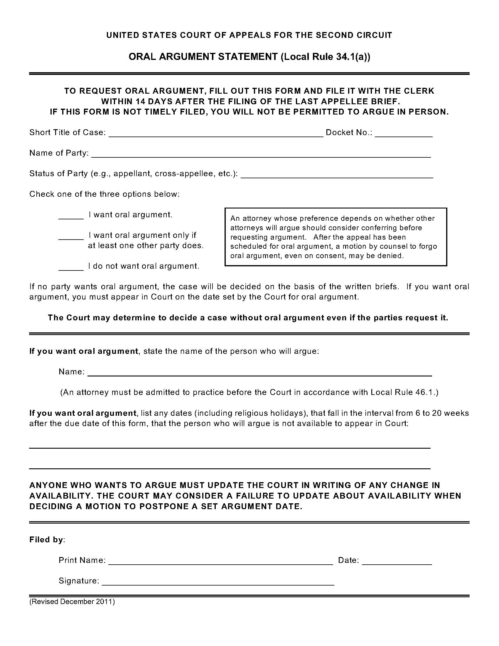 Oral Argument Statement (Local Rule 34.1(a)) | Pdf Fpdf Doc Docx | Official Federal Forms