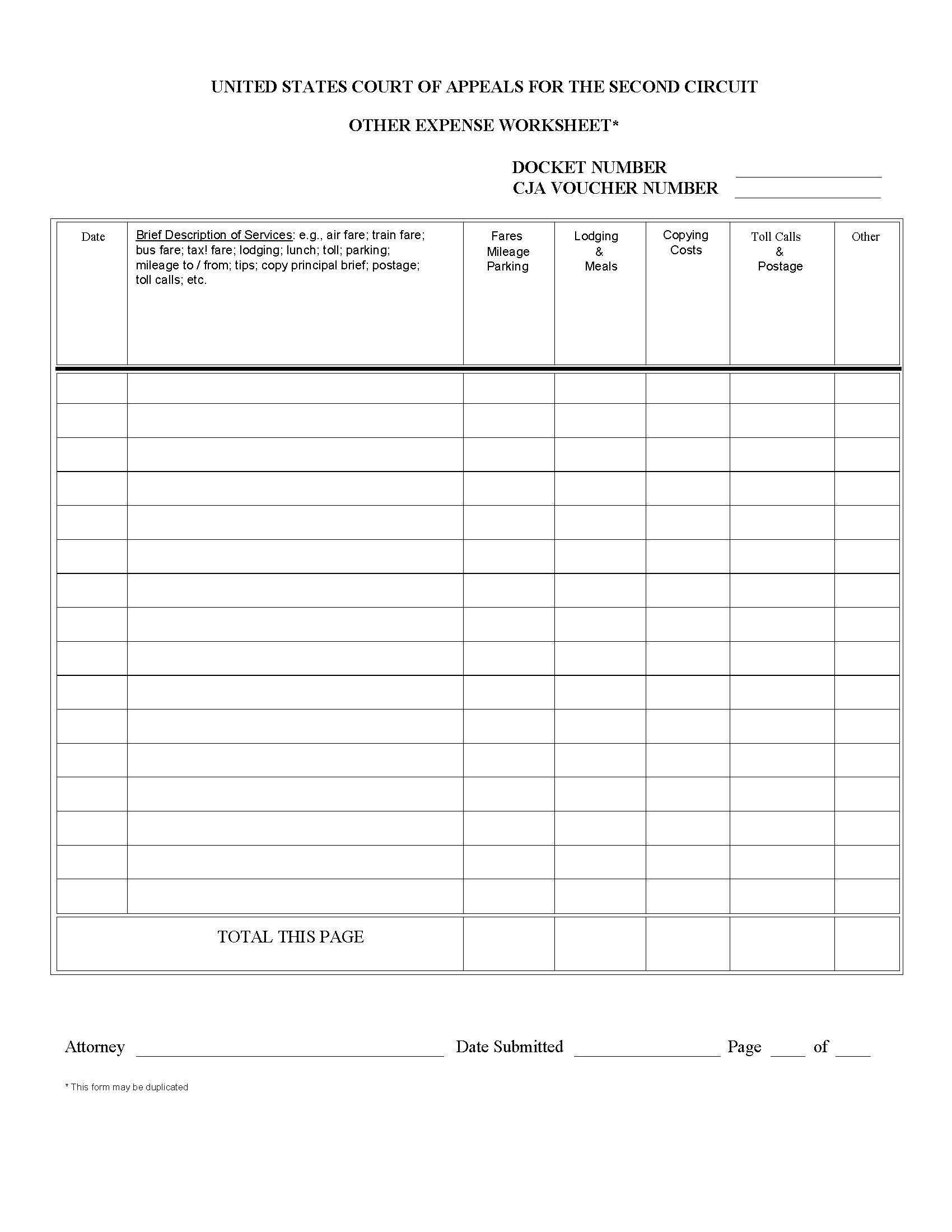 Other Expense Worksheet | Pdf Fpdf Doc Docx | Official Federal Forms