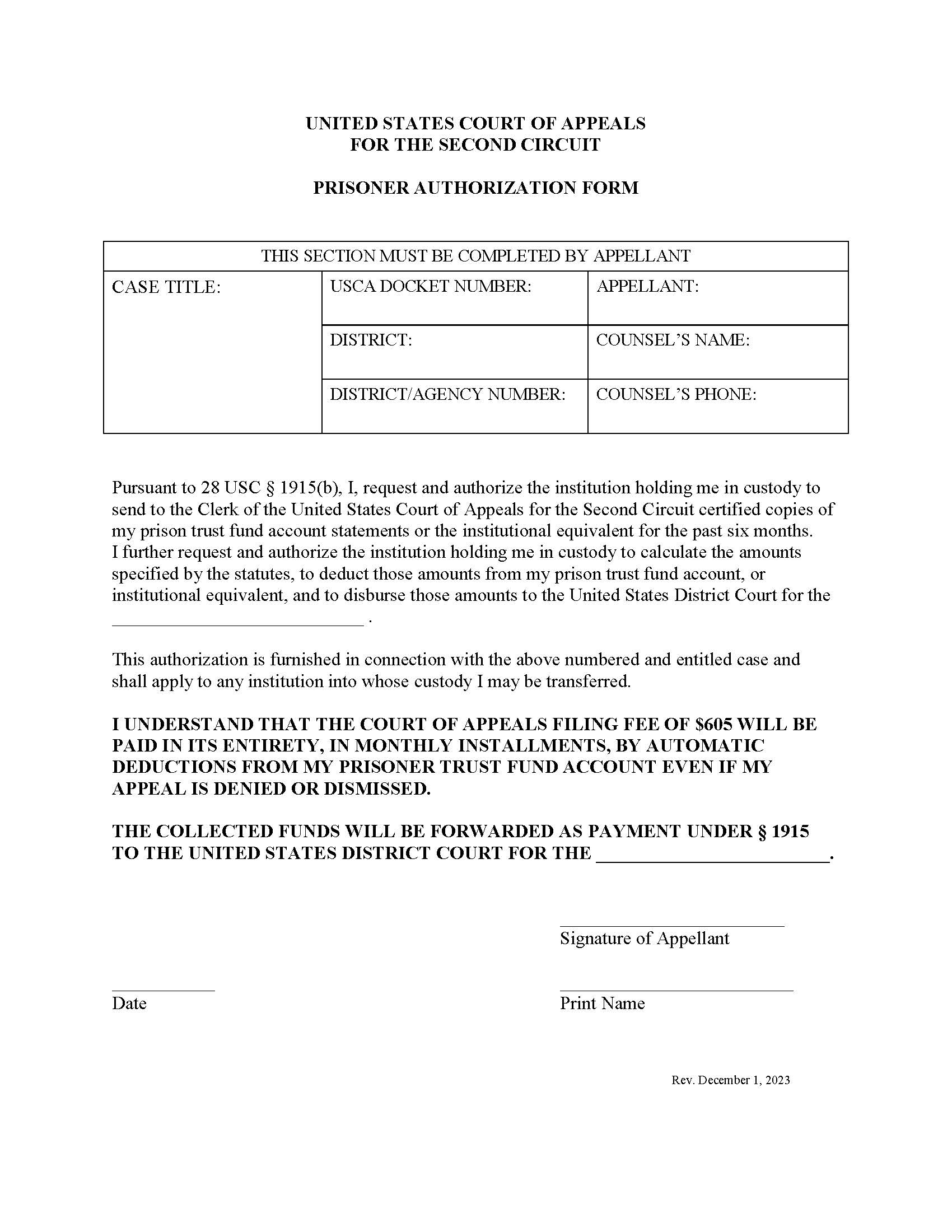 Prisoner Authorization Form | Pdf Fpdf Doc Docx | Official Federal Forms