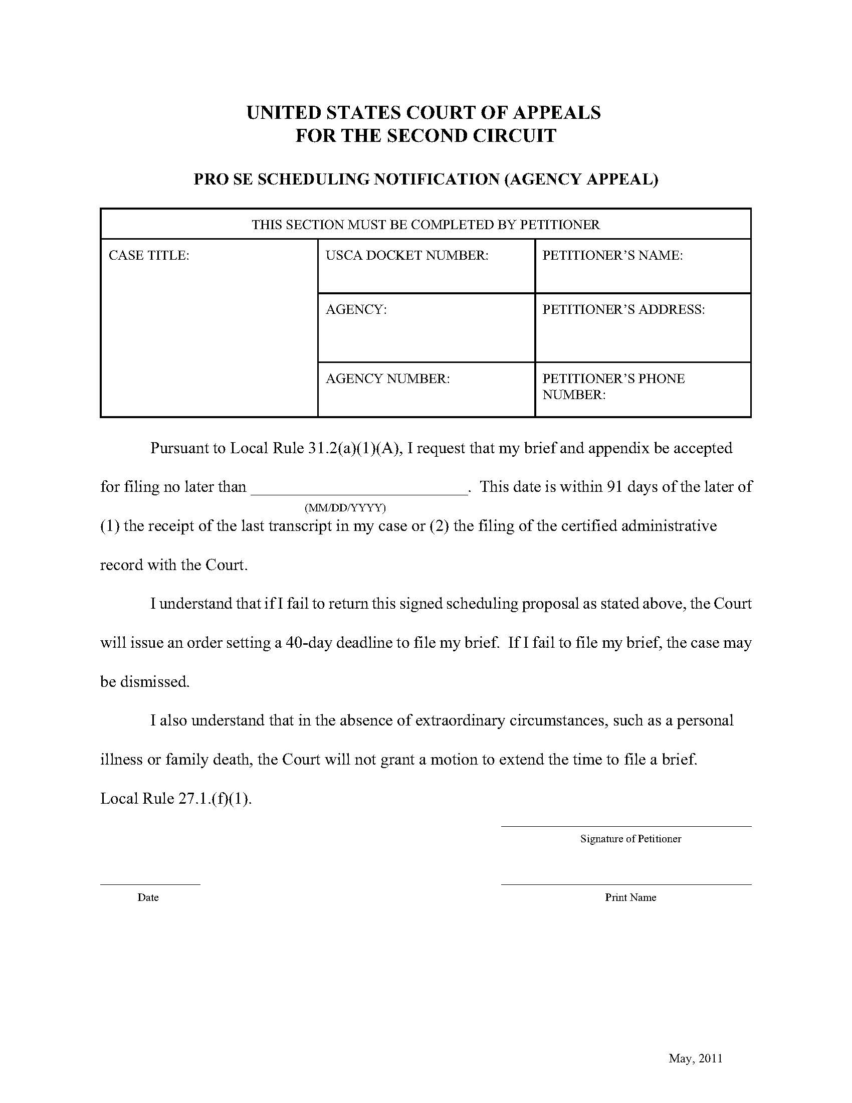 Pro Se Scheduling Notification (Agency Appeal) | Pdf Fpdf Doc Docx | Official Federal Forms