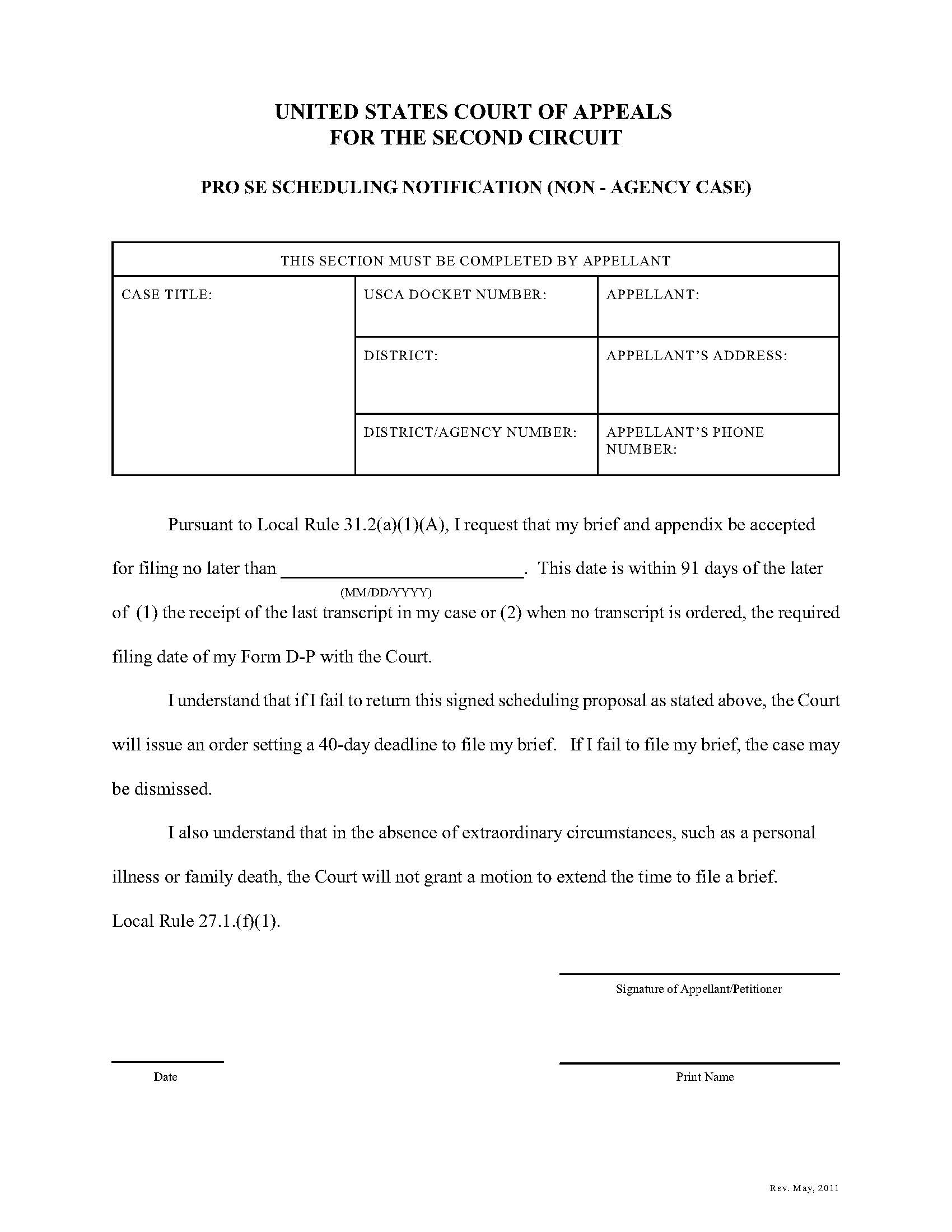 Pro Se Scheduling Notification (Non-Agency Case) | Pdf Fpdf Doc Docx | Official Federal Forms