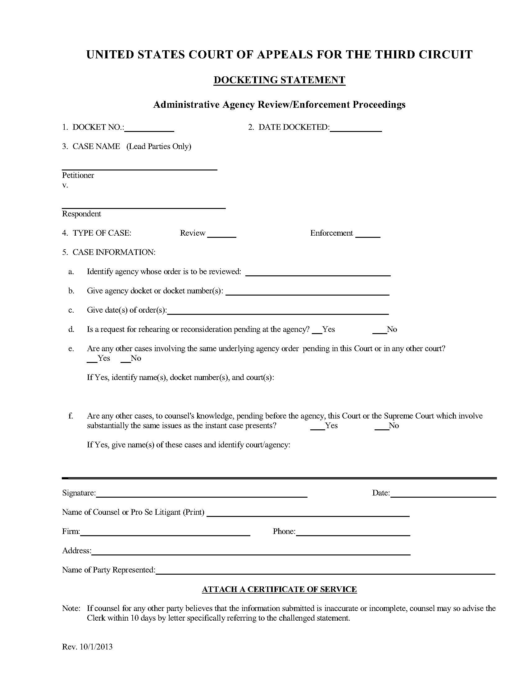 Agency Case Docketing Statement | Pdf Fpdf Docx | Official Federal Forms
