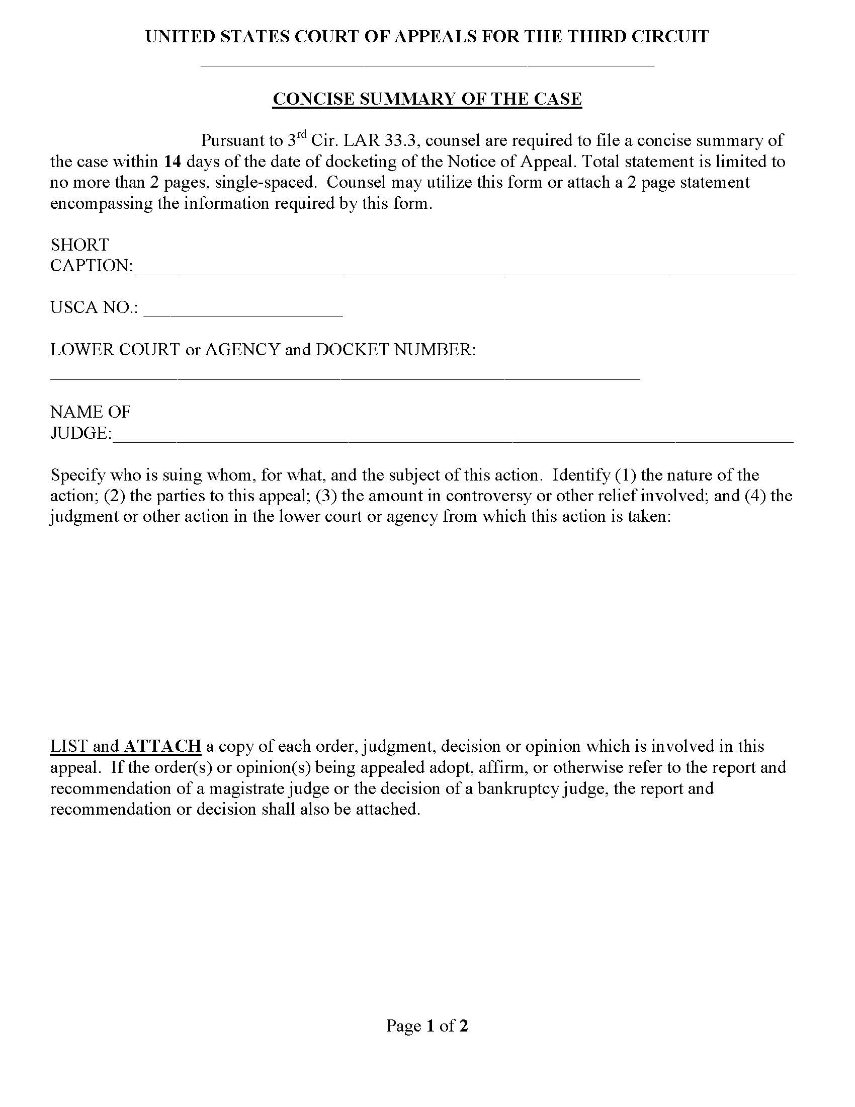 Concise Summary Of The Case (3rd COA) | Pdf Fpdf Docx | Official Federal Forms