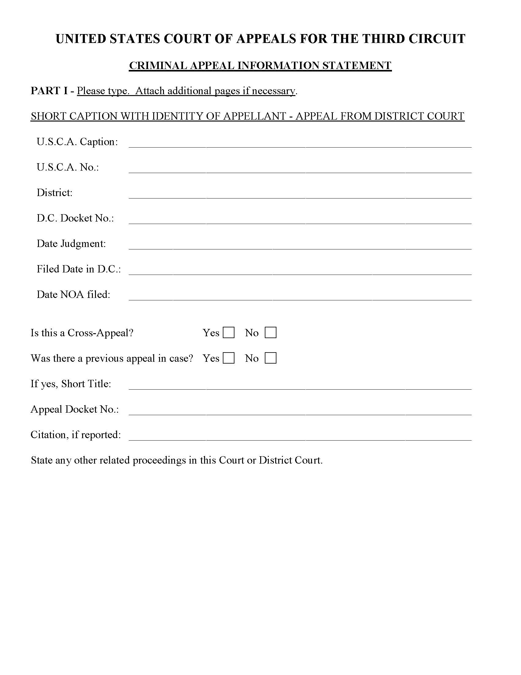 Criminal Appeal Information Form And Notice To Counsel In Criminal Case | Pdf Fpdf Docx | Official Federal Forms