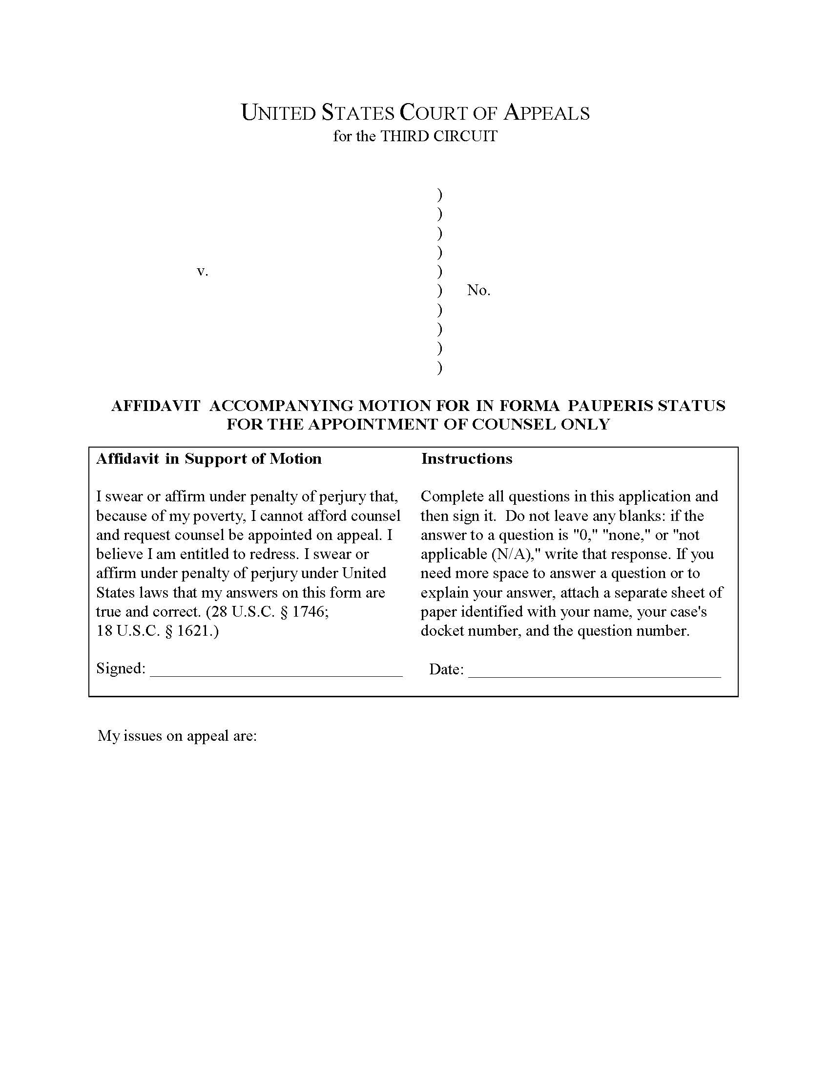 In Forma Pauperis Affidavit For The Appointment Of Counsel Only | Pdf Fpdf Docx | Official Federal Forms