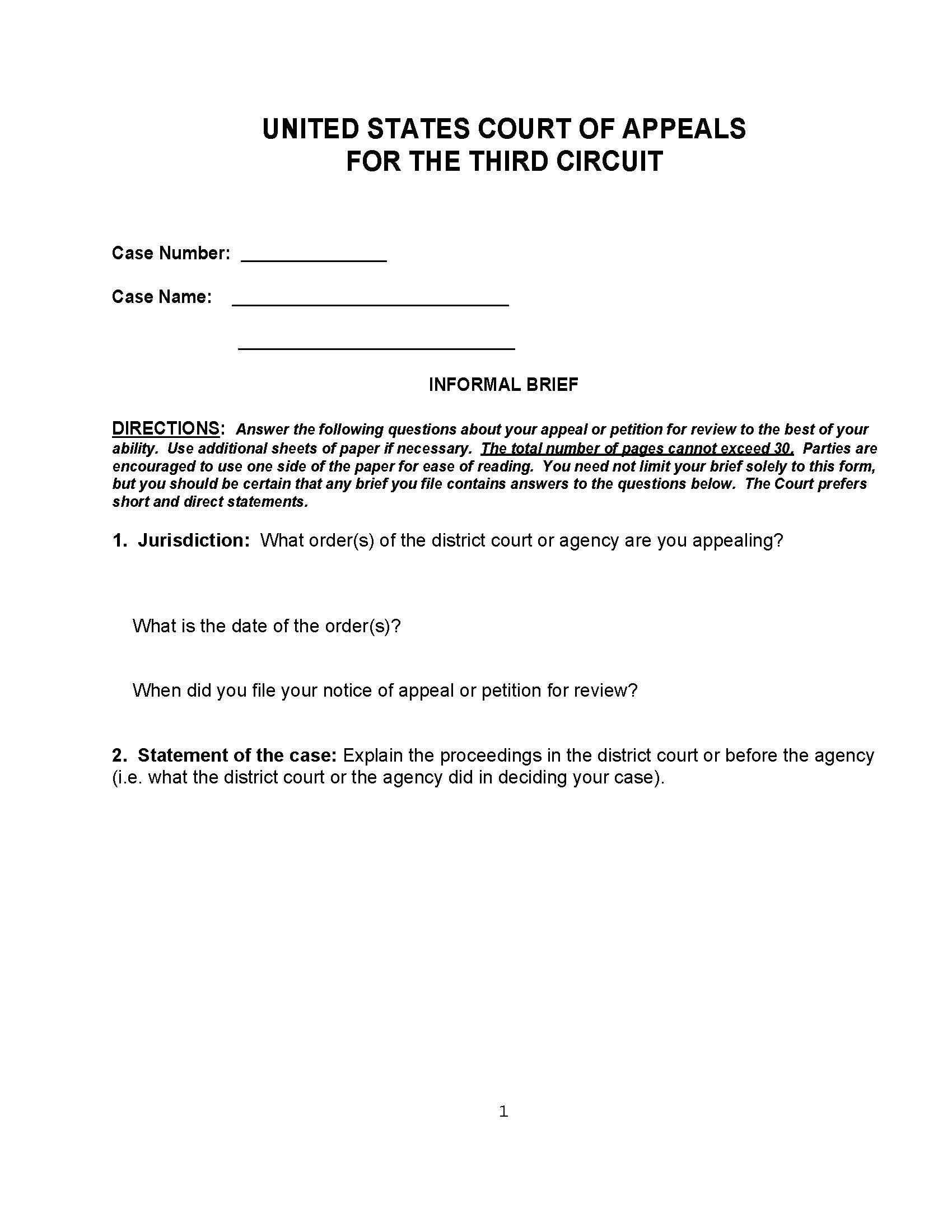 Informal Brief (3rd COA) | Pdf Fpdf Docx | Official Federal Forms