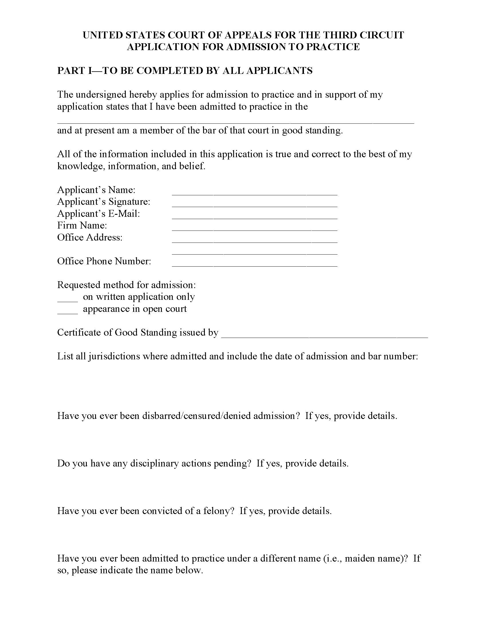 Application For Admission To Practice With Instructions | Pdf Fpdf Docx | Official Federal Forms