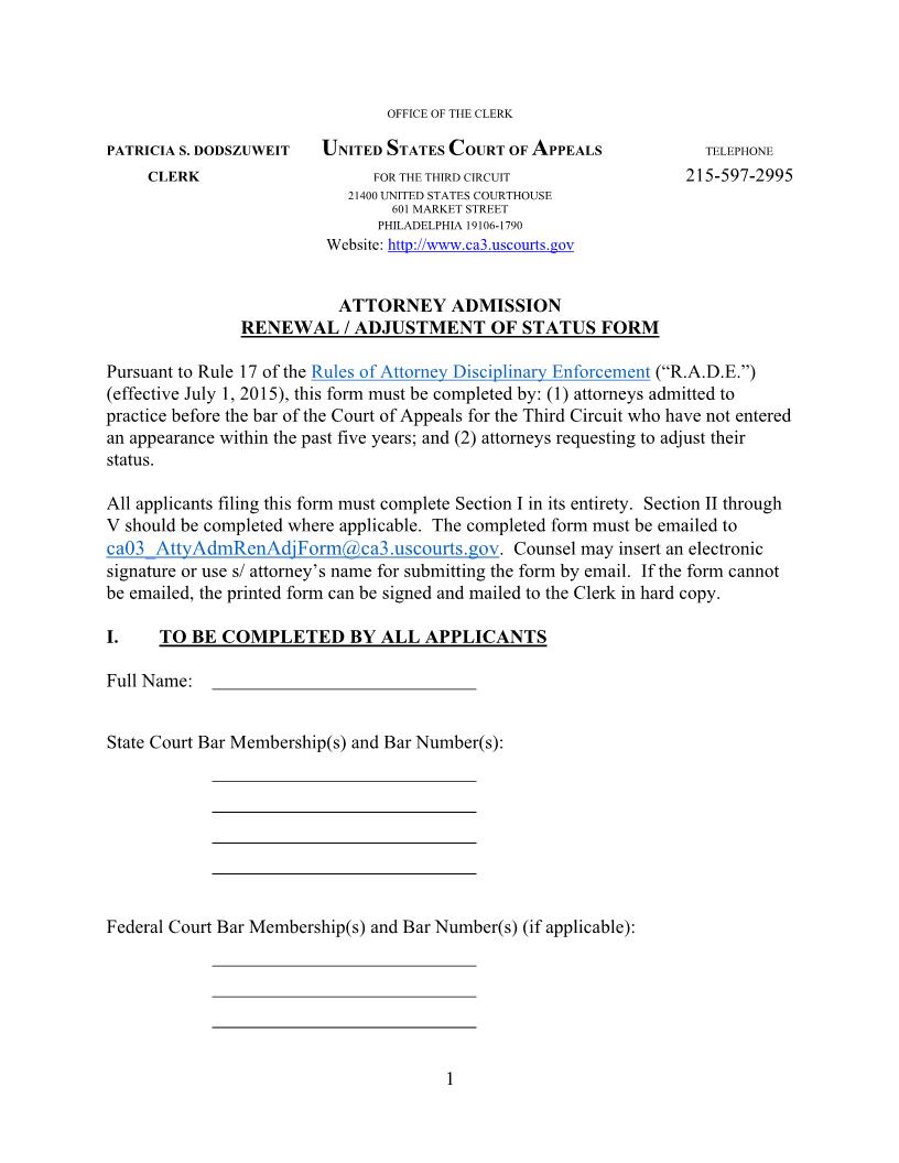 Attorney Admission Renewal-Adjustment Of Status Form | Pdf Fpdf Docx | Official Federal Forms