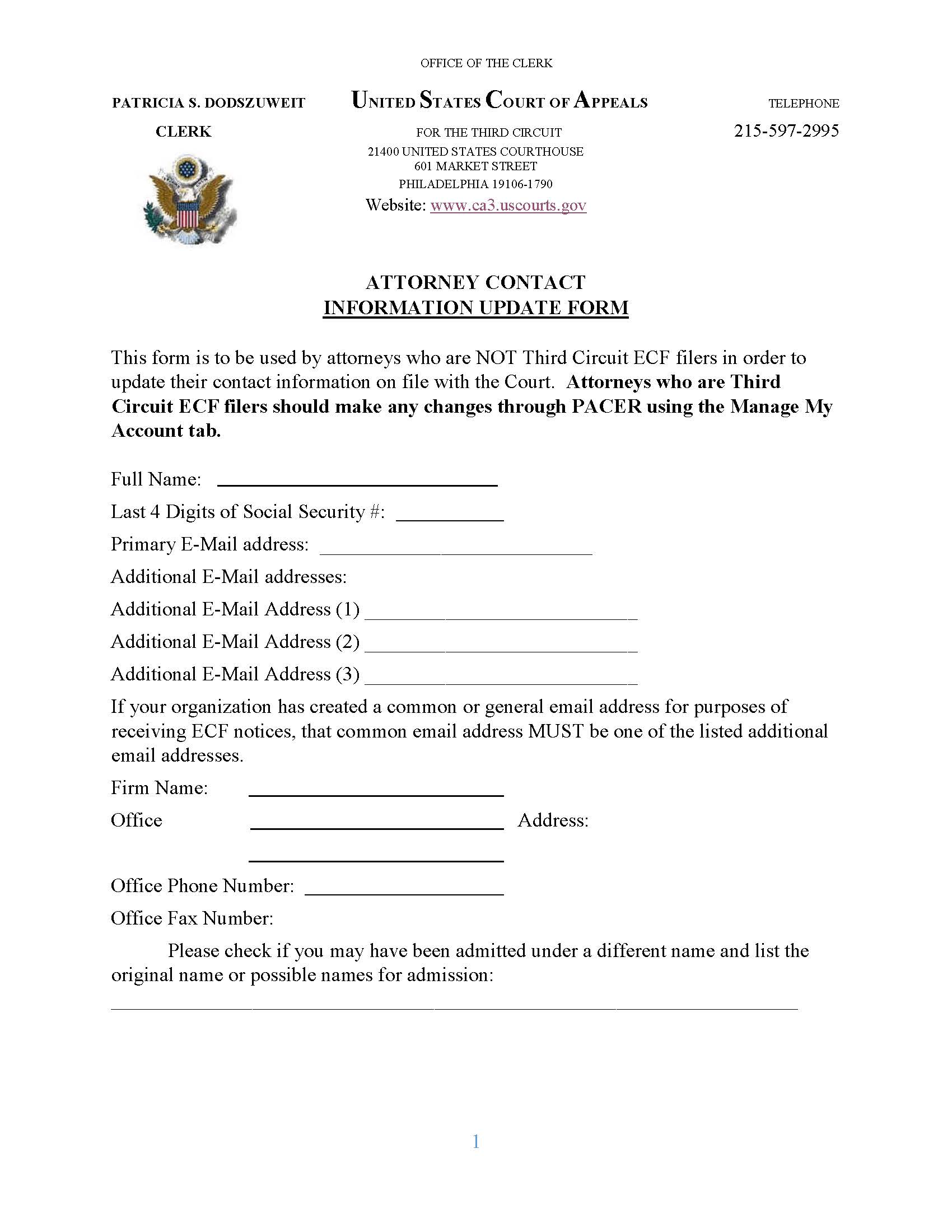 Attorney Contact Information Update Form | Pdf Fpdf Docx | Official Federal Forms