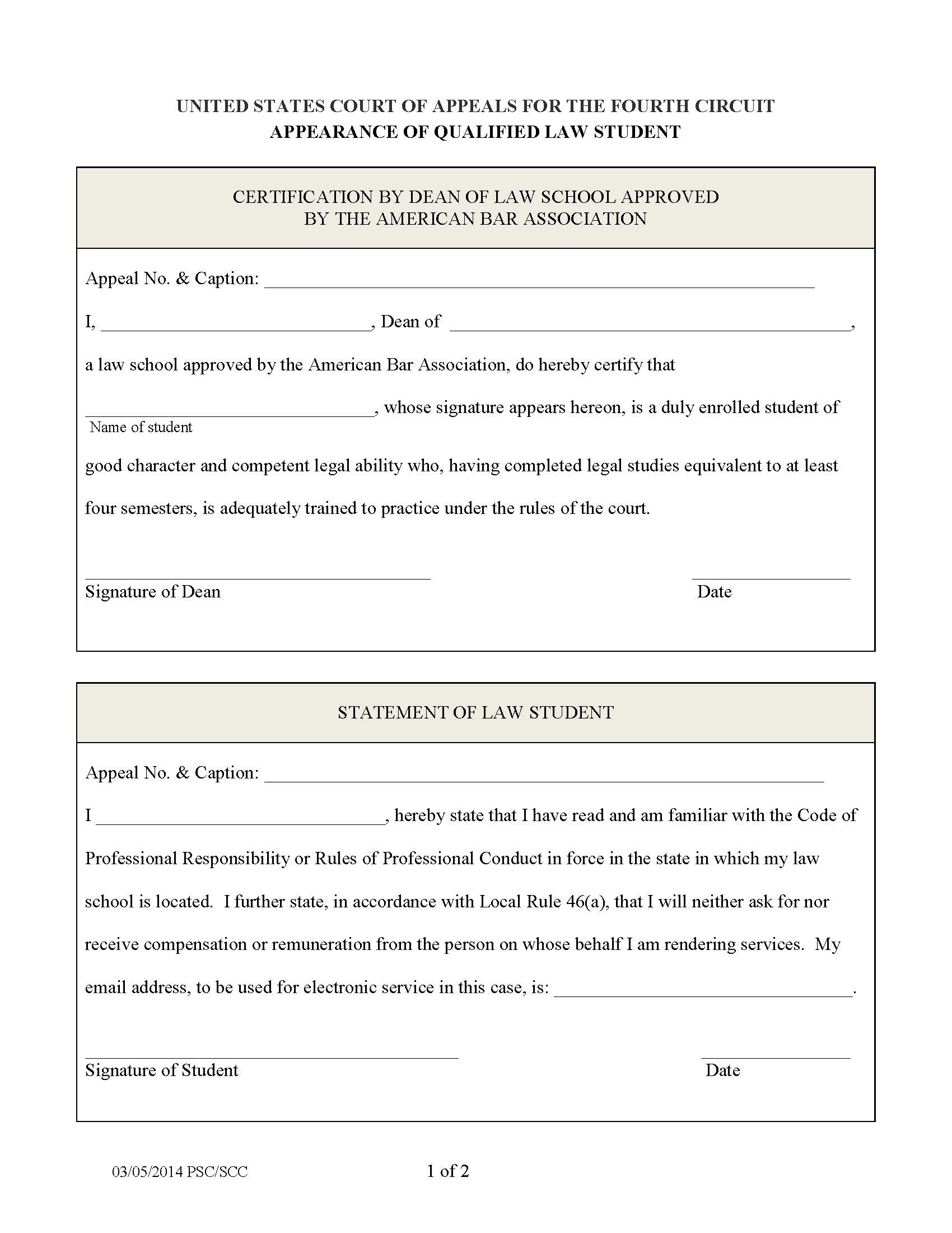 Appearance Of Qualified Law Student | Pdf Fpdf Doc Docx | Official Federal Forms
