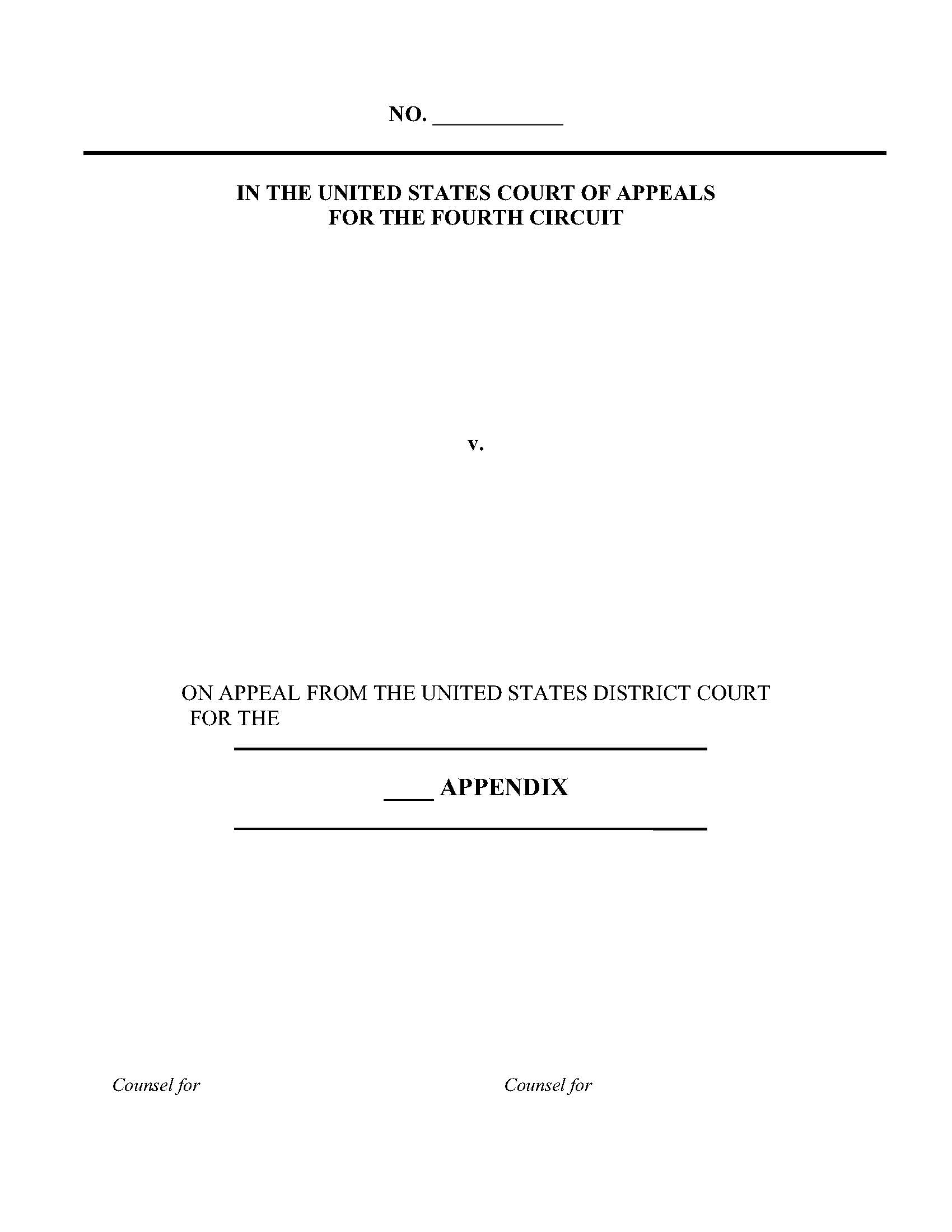 Appendix Cover Page For Appeals From District Court | Pdf Fpdf Doc Docx | Official Federal Forms