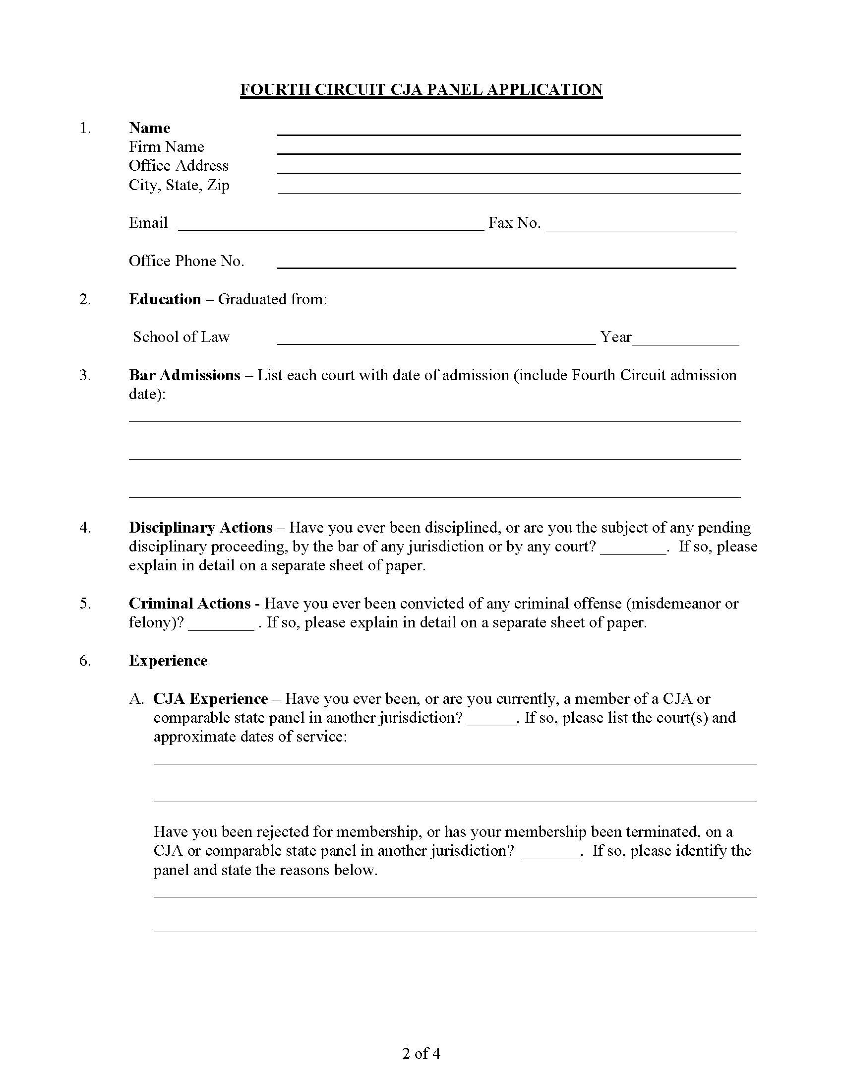 Application For Membership On The Criminal Justice Act And-Or Criminal Appellate Panels | Pdf Fpdf Doc Docx | Official Federal Forms