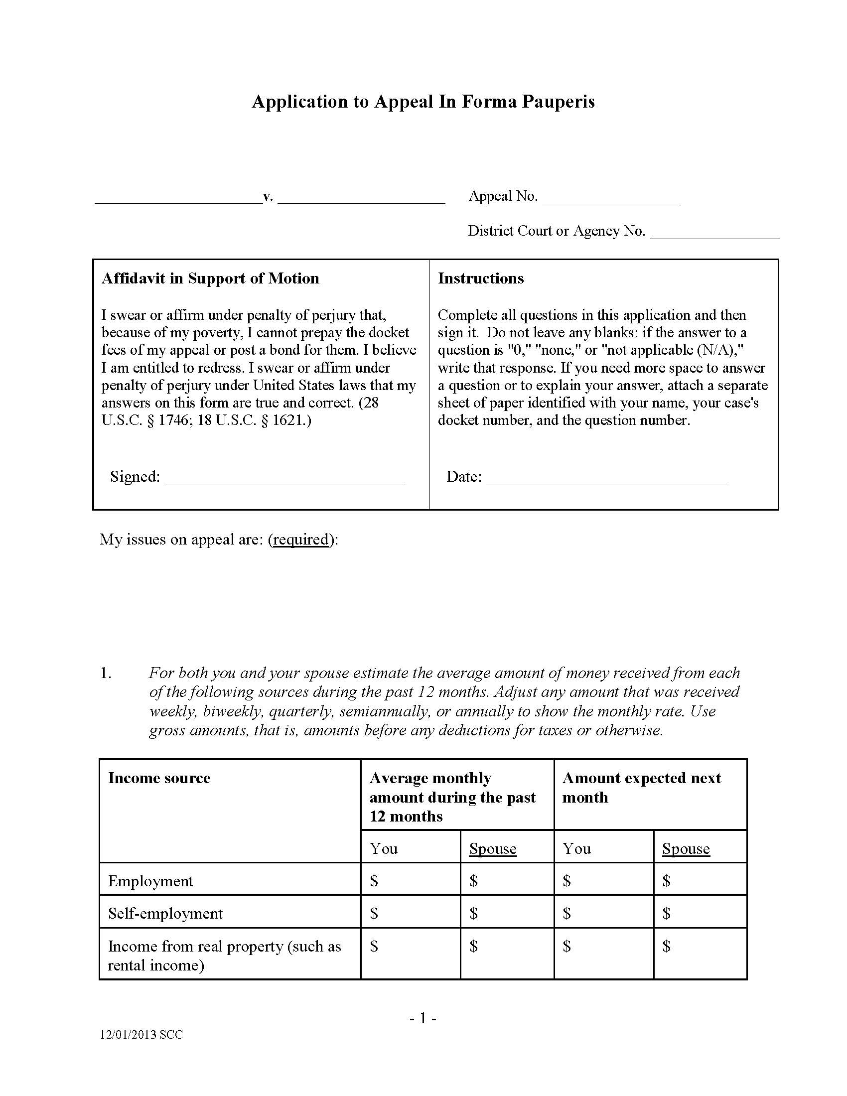 Application To Appeal In Forma Pauperis | Pdf Fpdf Doc Docx | Official Federal Forms