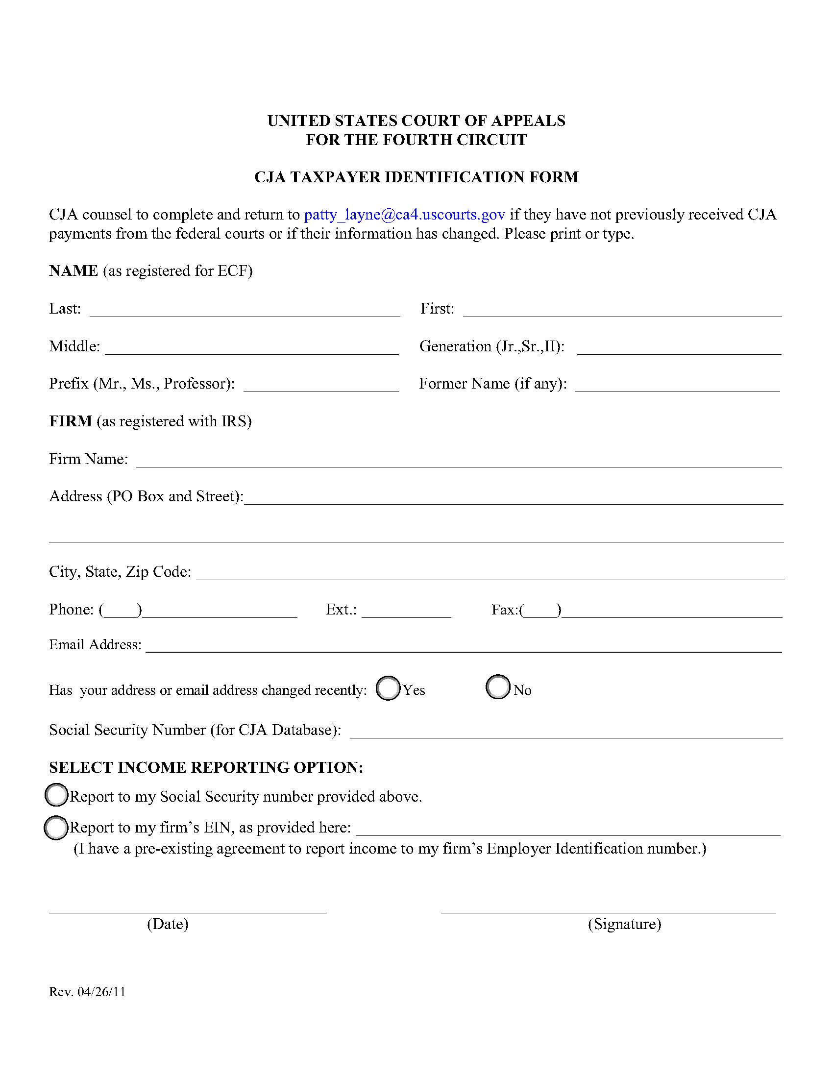 CJA Taxpayer Identification Form | Pdf Fpdf Doc Docx | Official Federal Forms