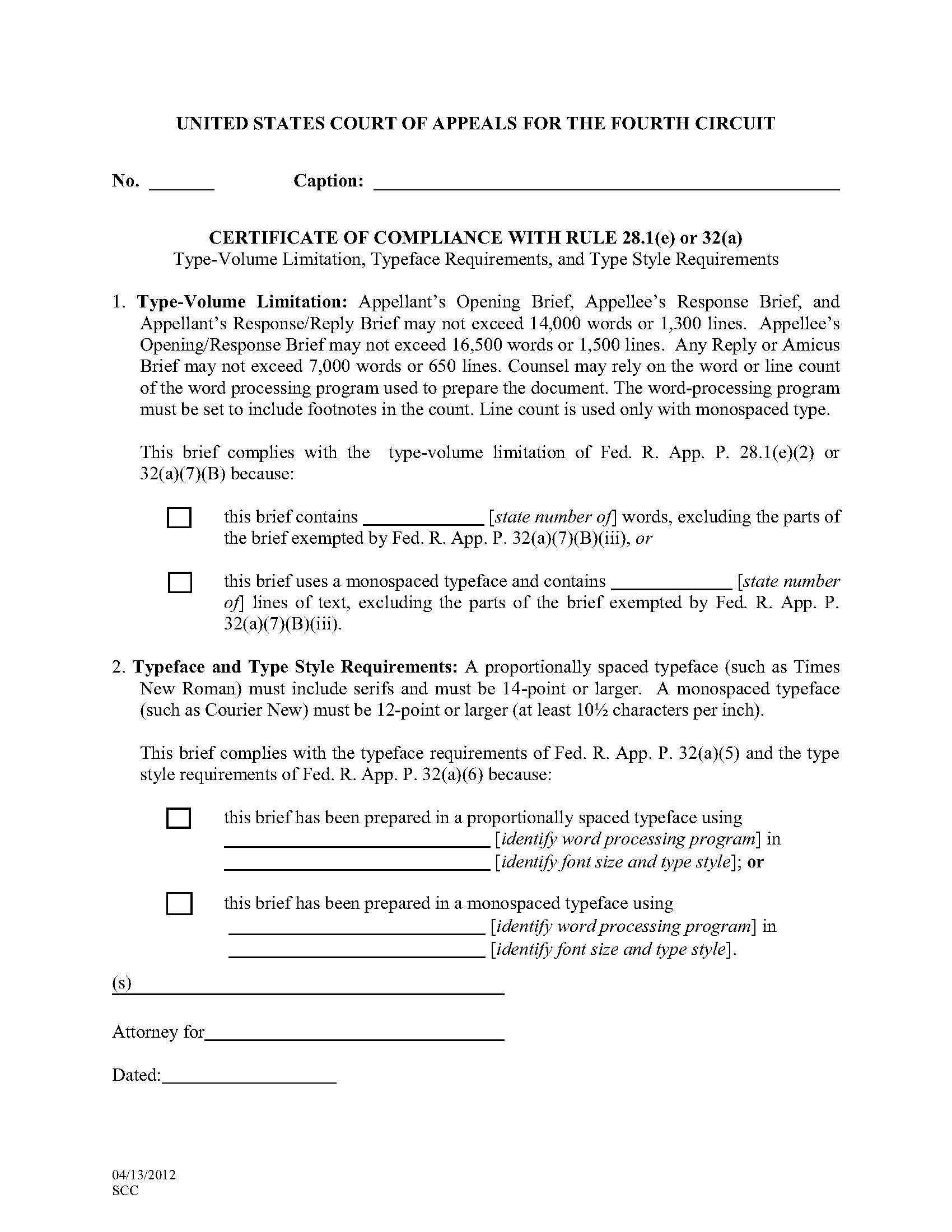 Certificate Of Compliance With Length Limitations (Before 12-1-2016) | Pdf Fpdf Doc Docx | Official Federal Forms