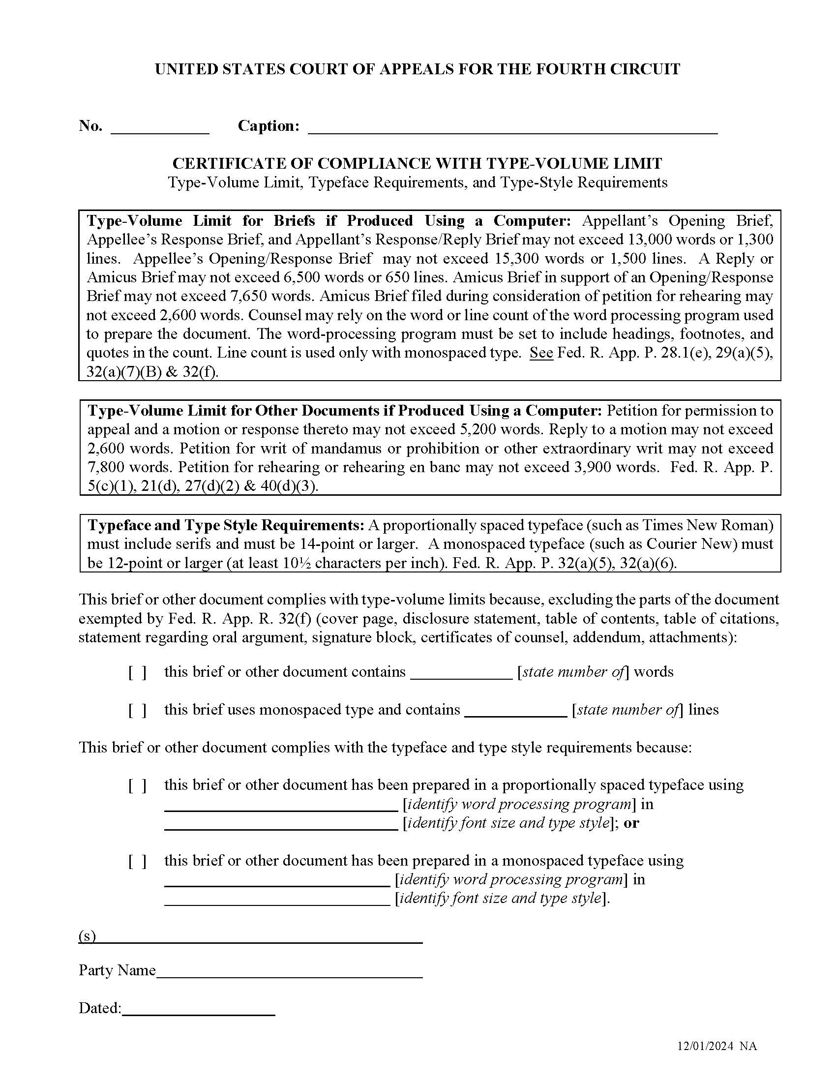 Certificate Of Compliance With Type-Volume Limit | Pdf Fpdf Doc Docx | Official Federal Forms