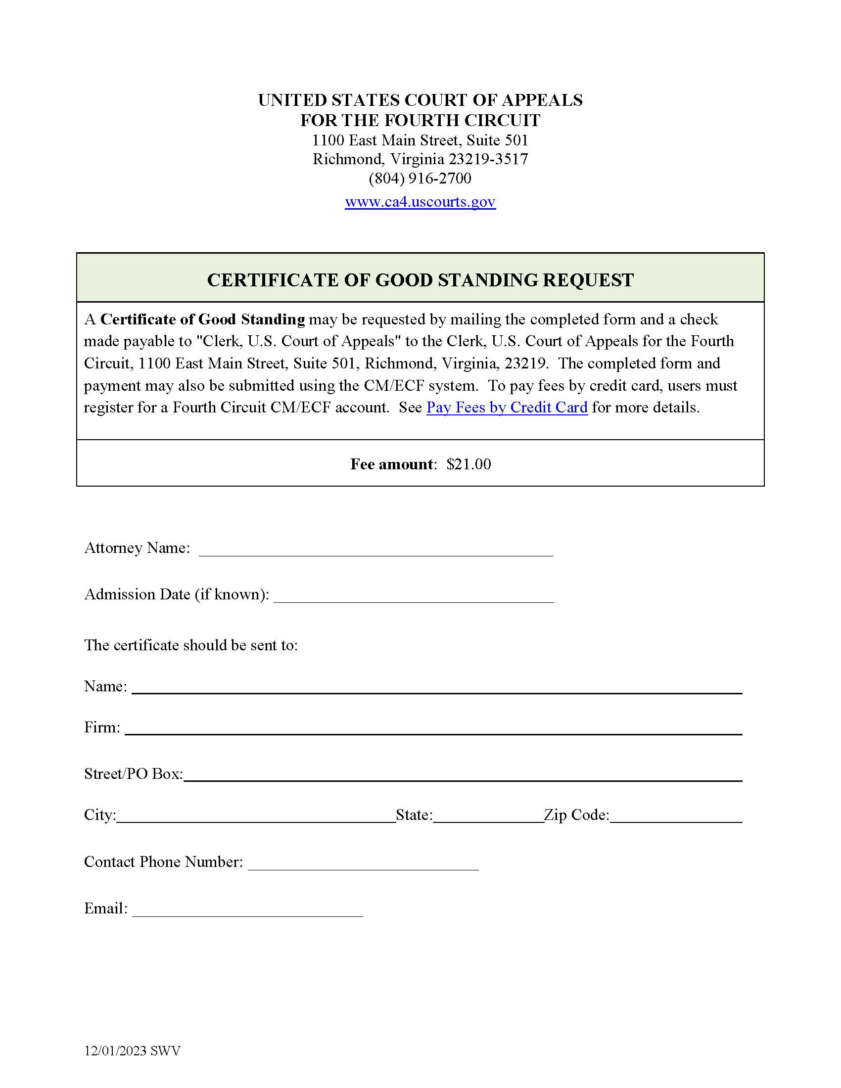 Certificate Of Good Standing Request | Pdf Fpdf Doc Docx | Official Federal Forms