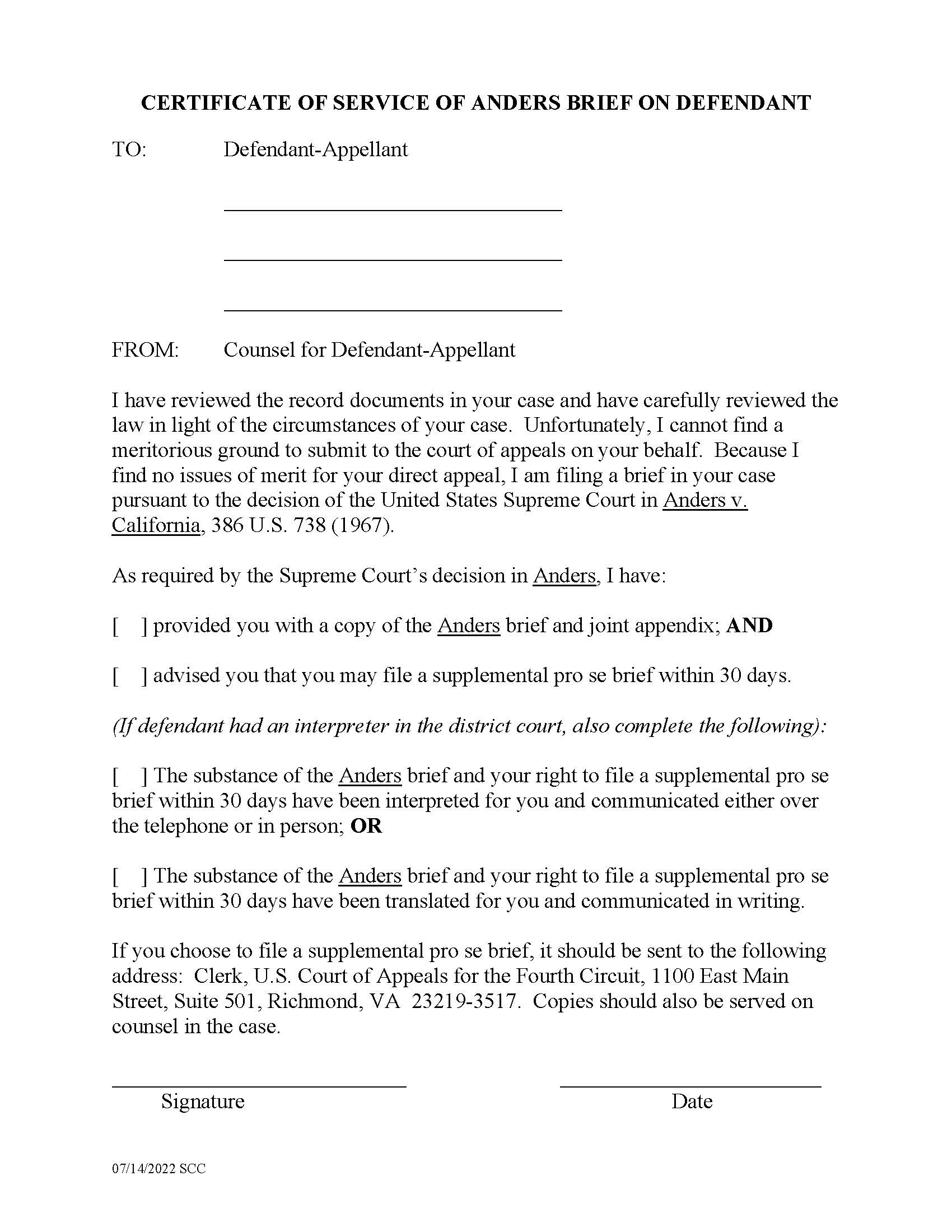 Certificate Of Service Of Anders Brief | Pdf Fpdf Doc Docx | Official Federal Forms