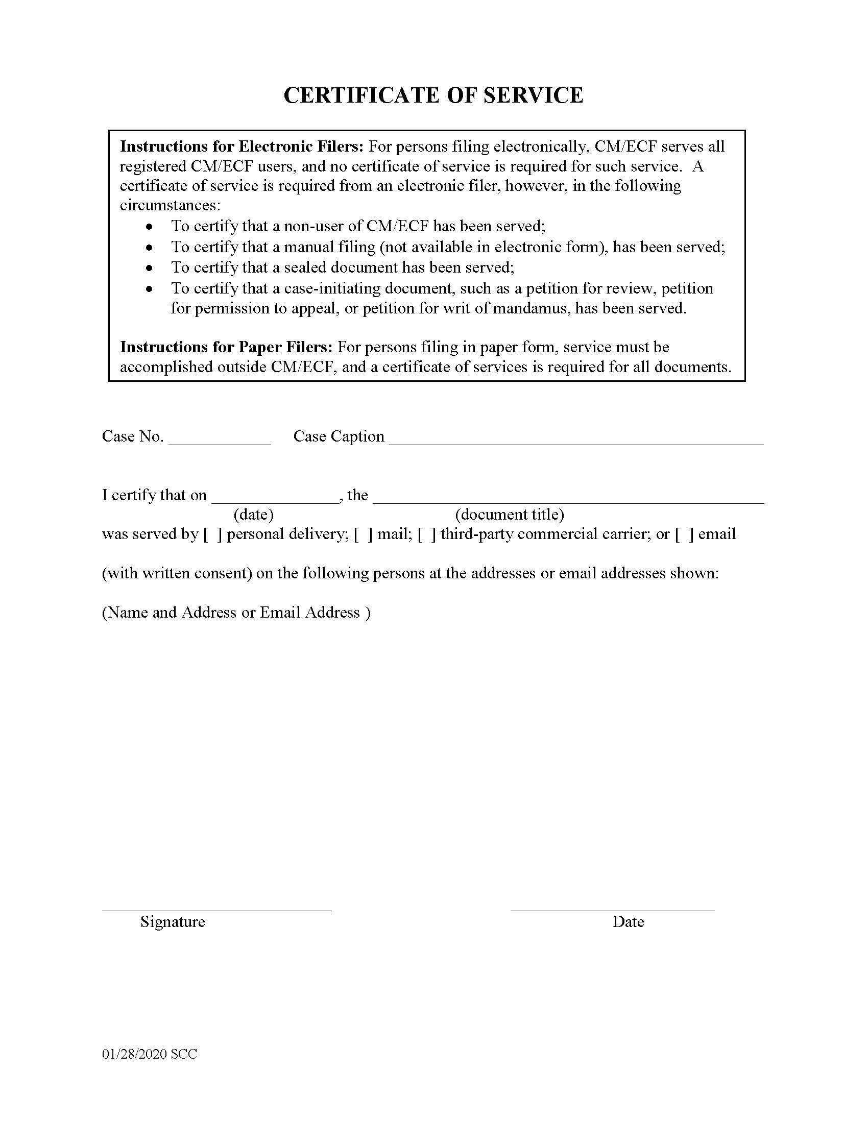 Certificate Of Service | Pdf Fpdf Doc Docx | Official Federal Forms