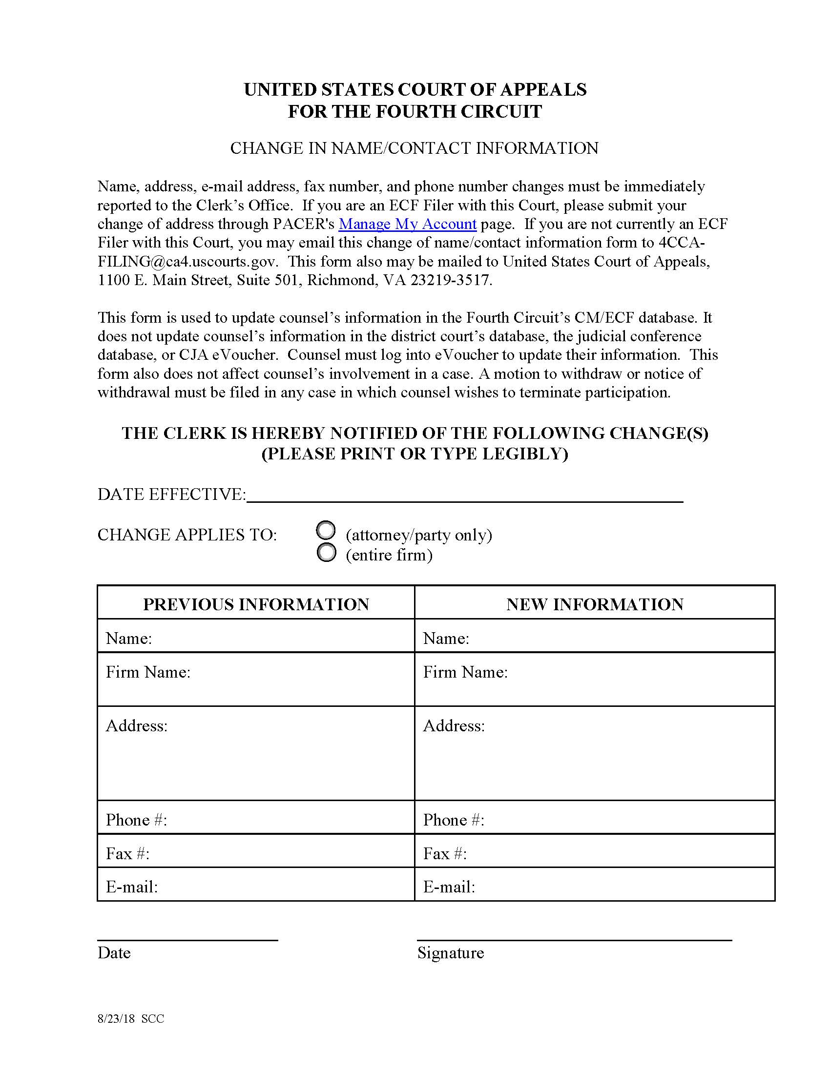 Change In Name-Contact Information (Attorney Admissions) | Pdf Fpdf Docx | Official Federal Forms