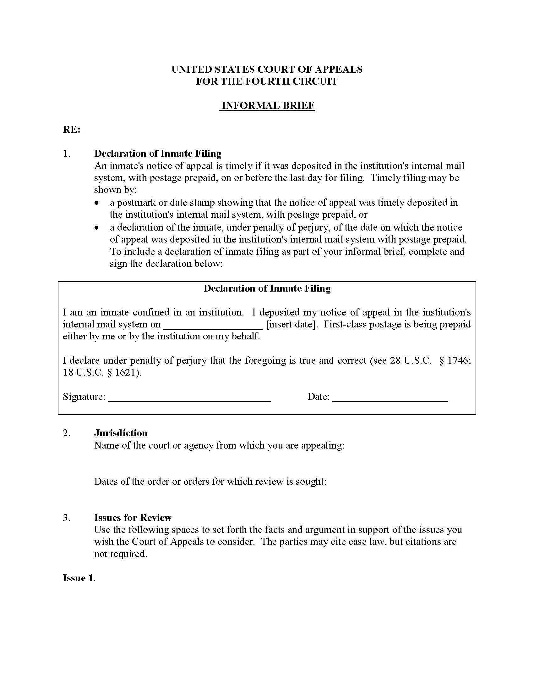 Informal Brief | Pdf Fpdf Doc Docx | Official Federal Forms
