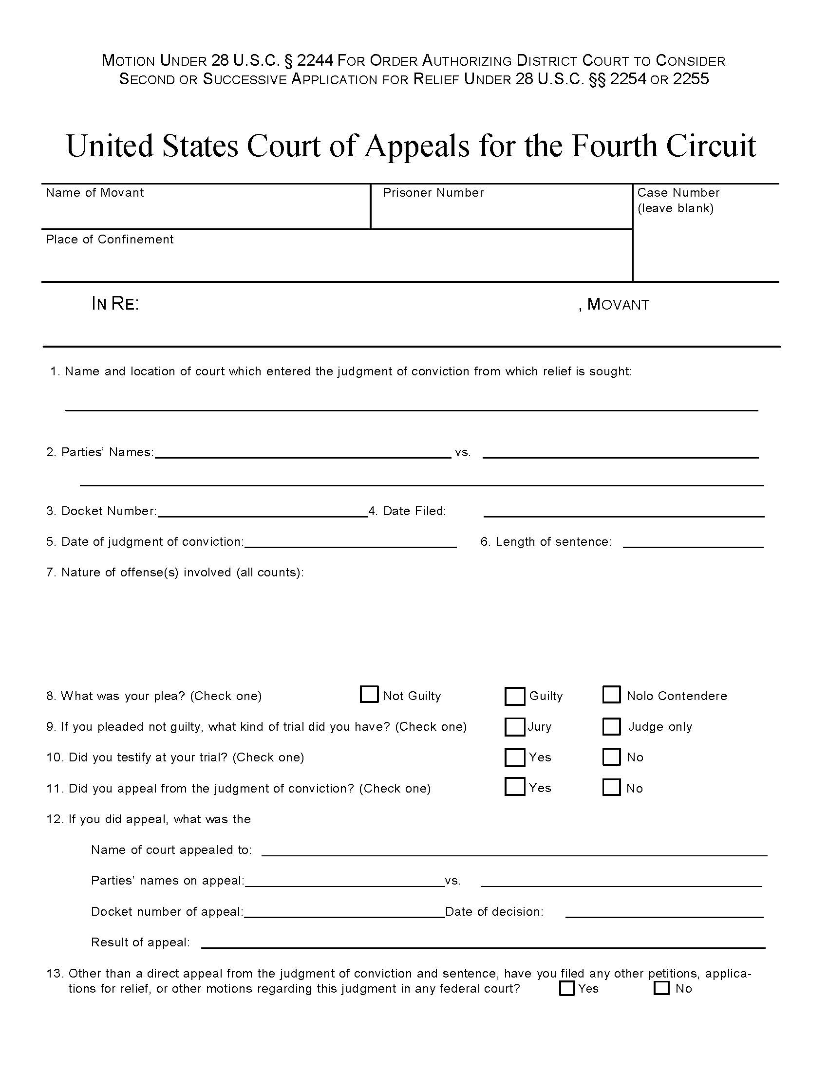 Motion For Order Authorizing District Court To Consider Second Or Successive Application | Pdf Fpdf Docx | Official Federal Forms
