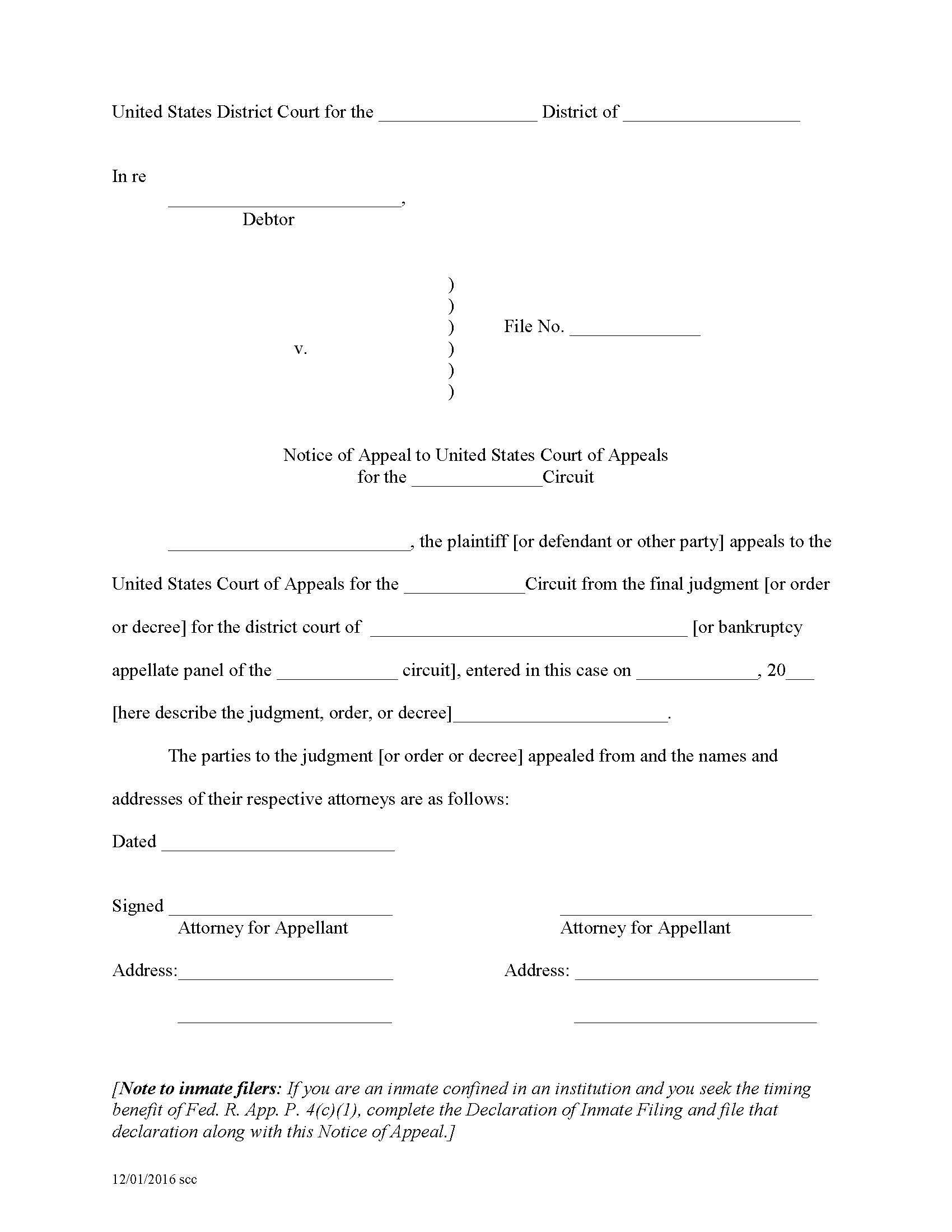 Notice Of Appeal - Bankruptcy Court | Pdf Fpdf Doc Docx | Official Federal Forms