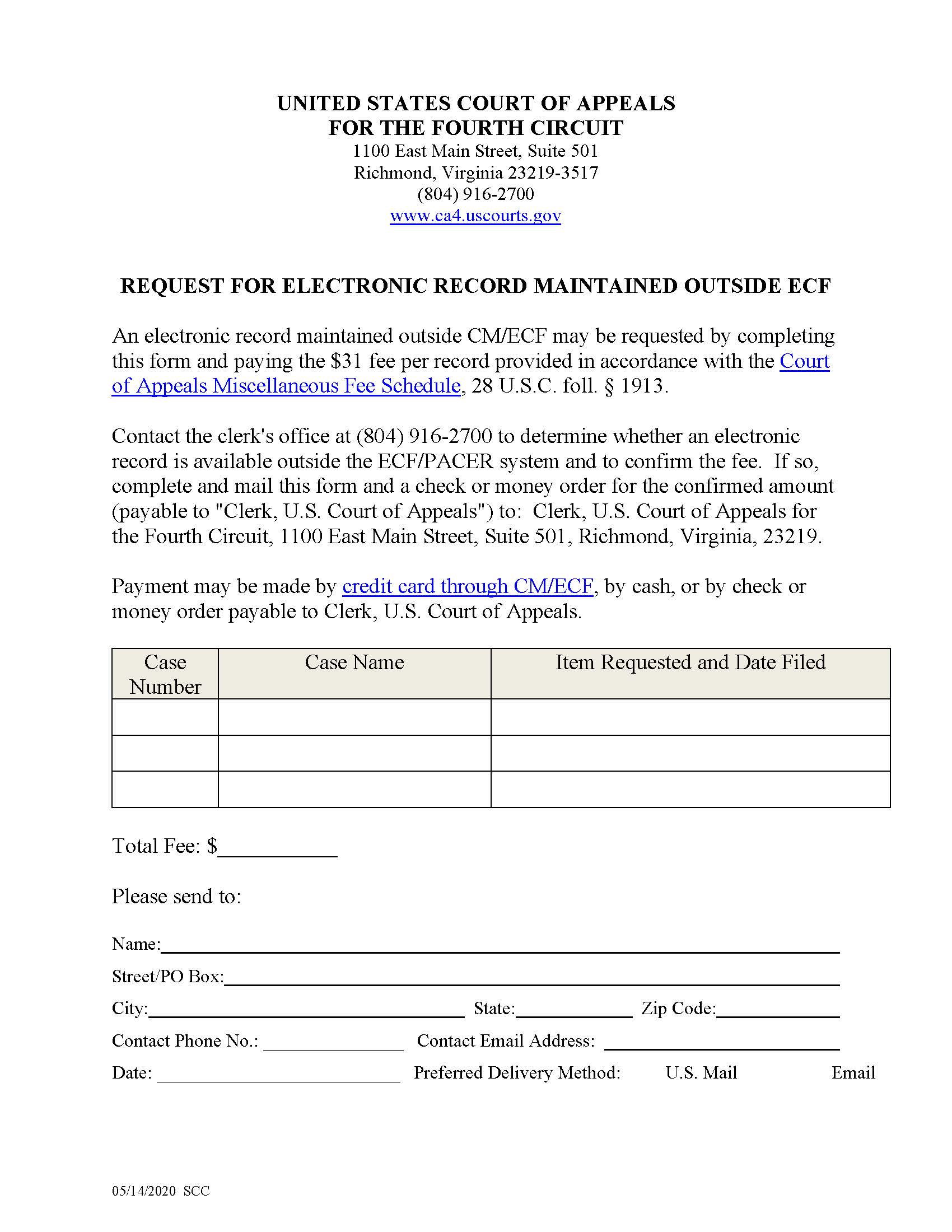 Request For Electronic Record Outside ECF | Pdf Fpdf Docx | Official Federal Forms