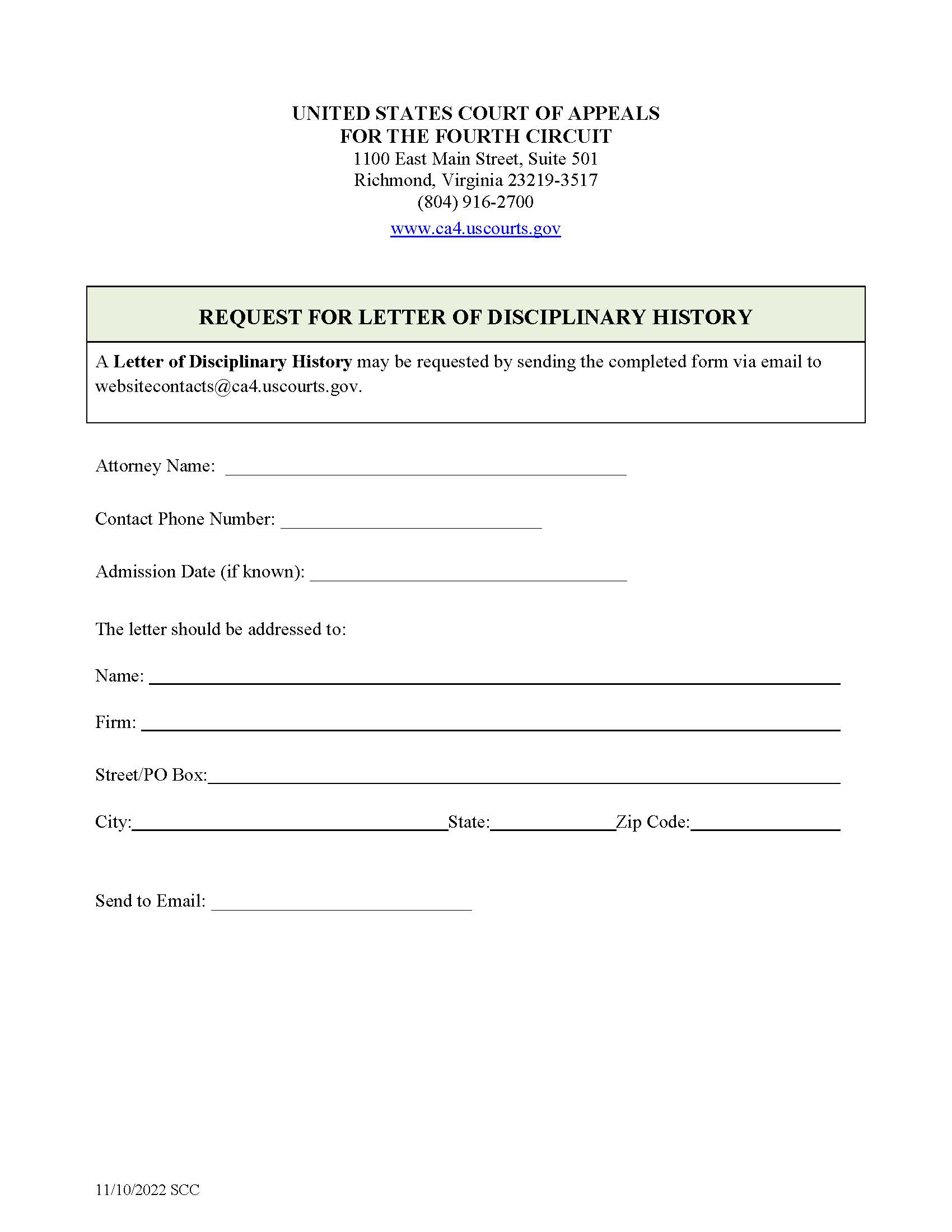 Request For Letter Of Disciplinary History | Pdf Fpdf Docx | Official Federal Forms