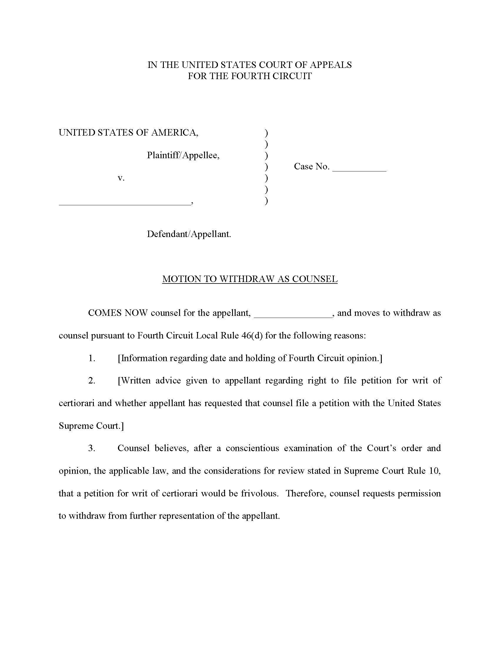Sample Motion To Withdraw At The Certiorari Stage | Pdf Fpdf Doc Docx | Official Federal Forms