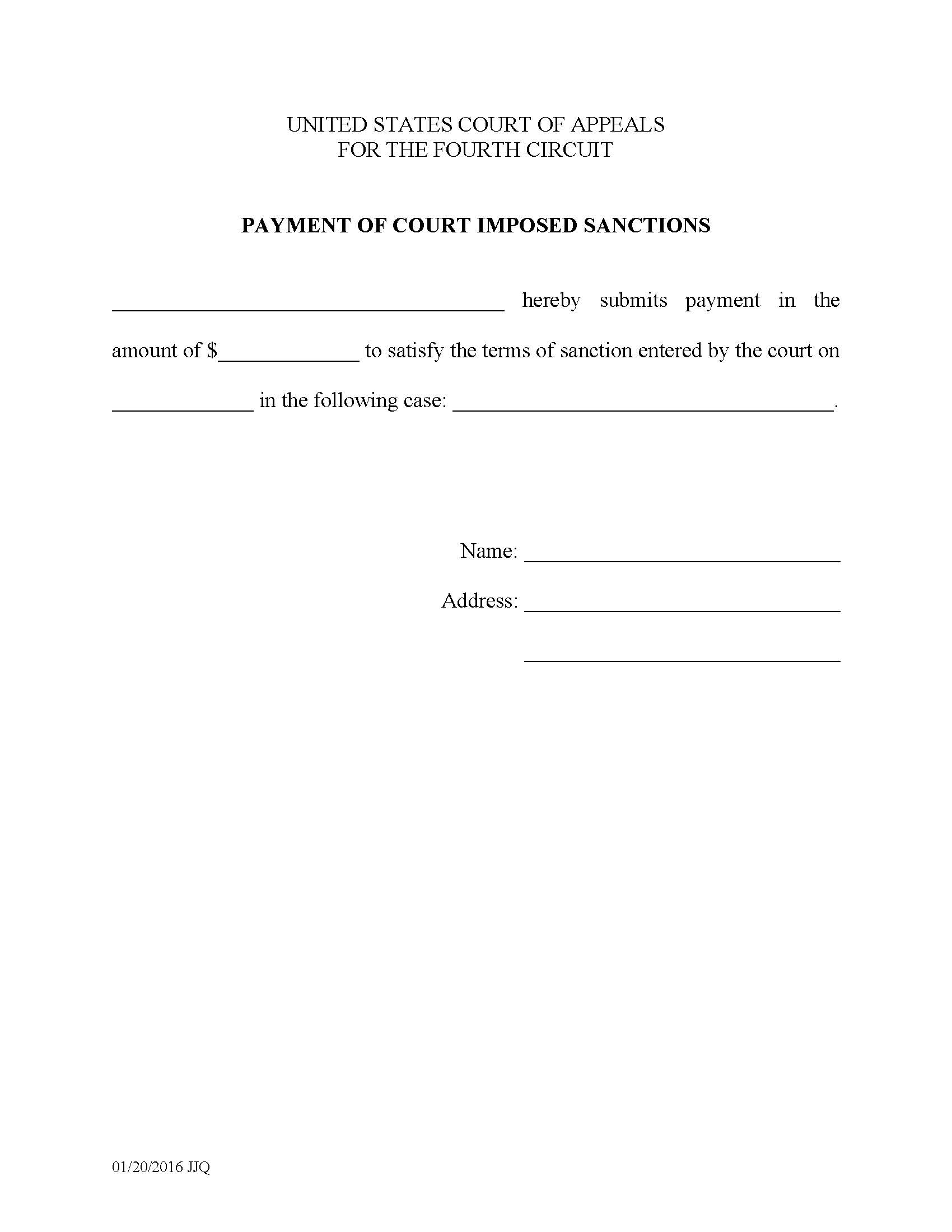 Sanctions Payment Form (Payment Of Court Imposed Sanctions) | Pdf Fpdf Doc Docx | Official Federal Forms