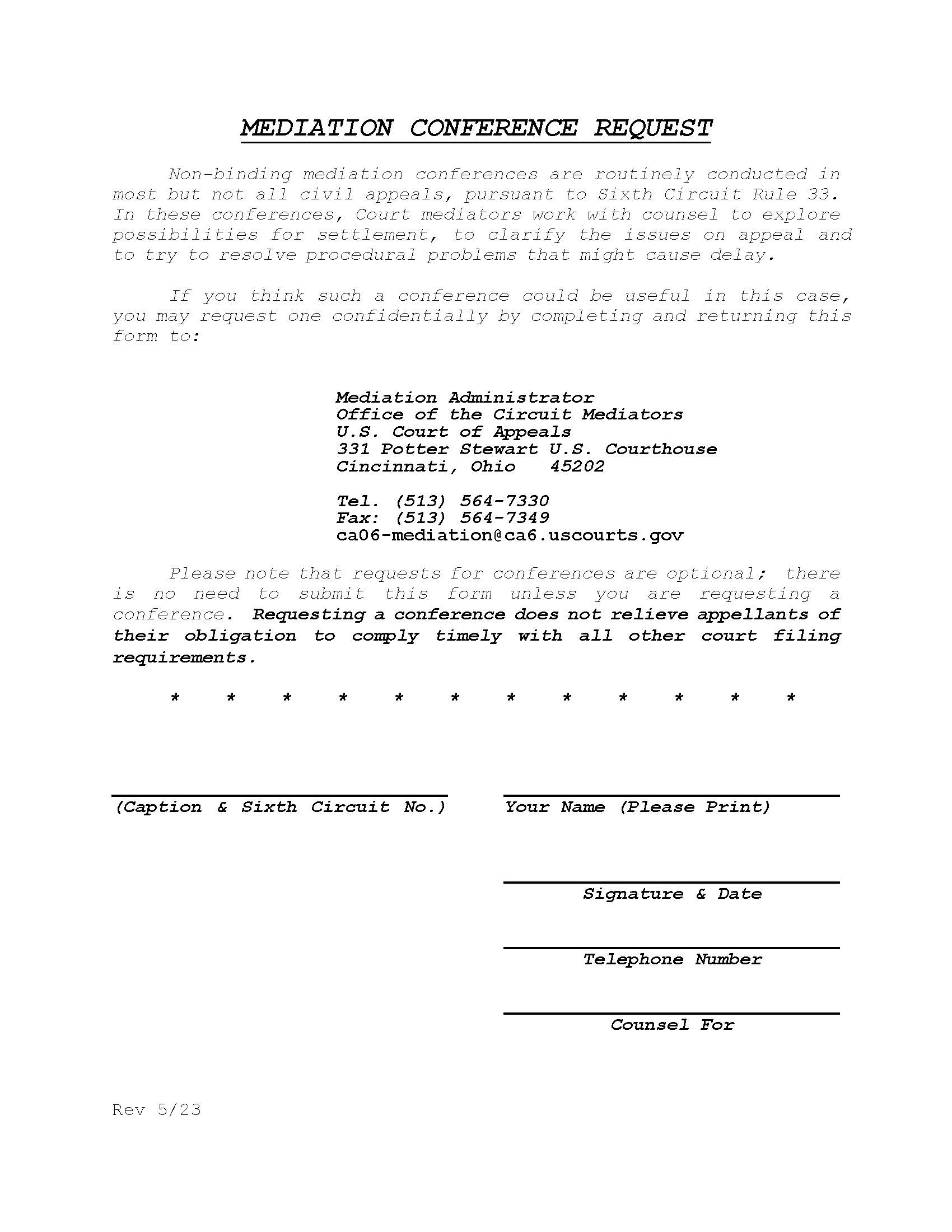 Mediation Conference Request | Pdf Fpdf Doc Docx | Official Federal Forms