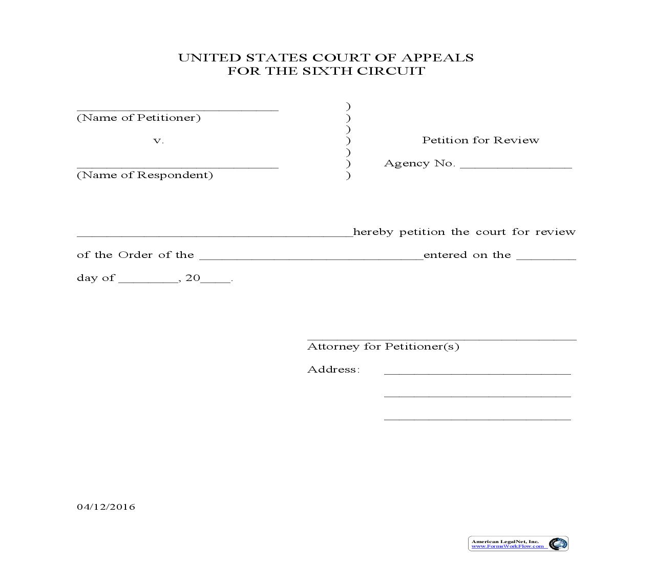 Petition For Review | Pdf Fpdf Doc Docx | Official Federal Forms