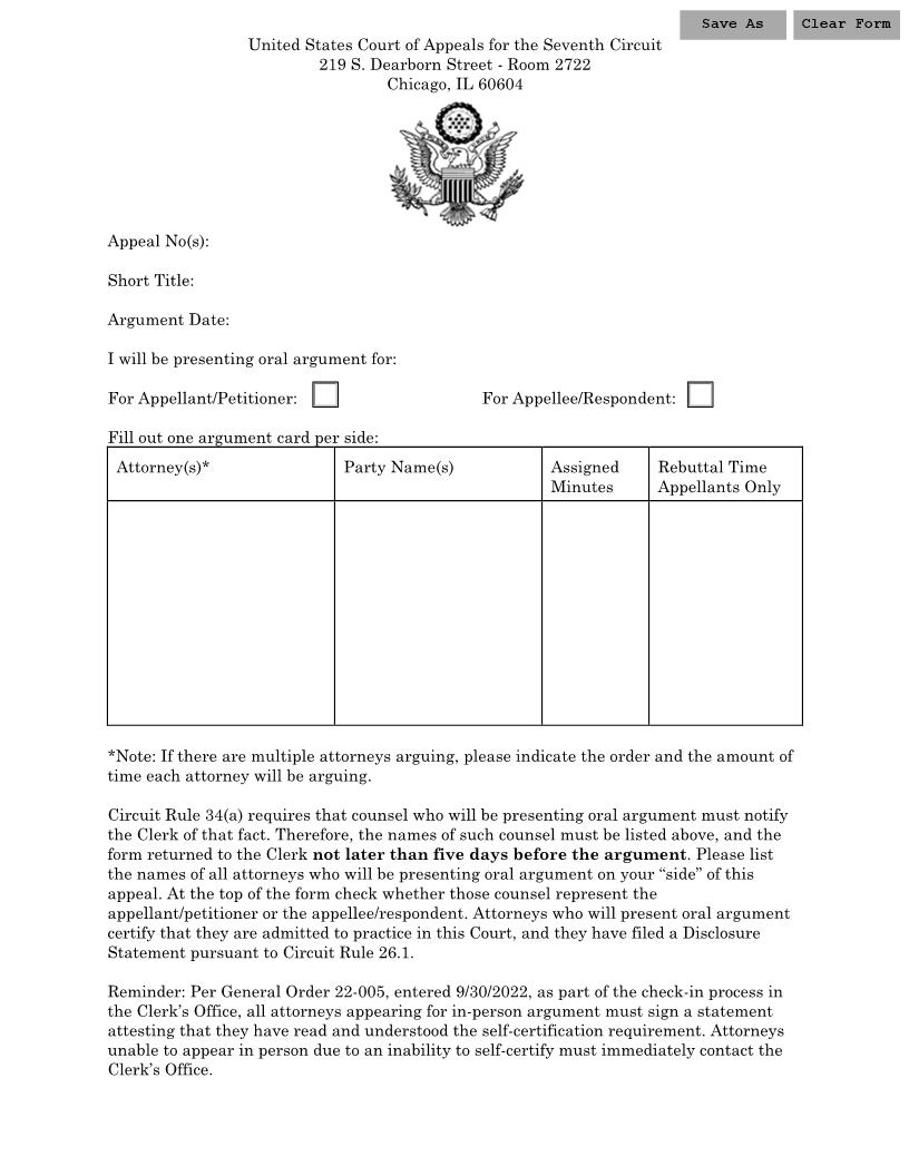 Argument Confirmation (7th Circuit COA) | Pdf Fpdf Docx | Official Federal Forms