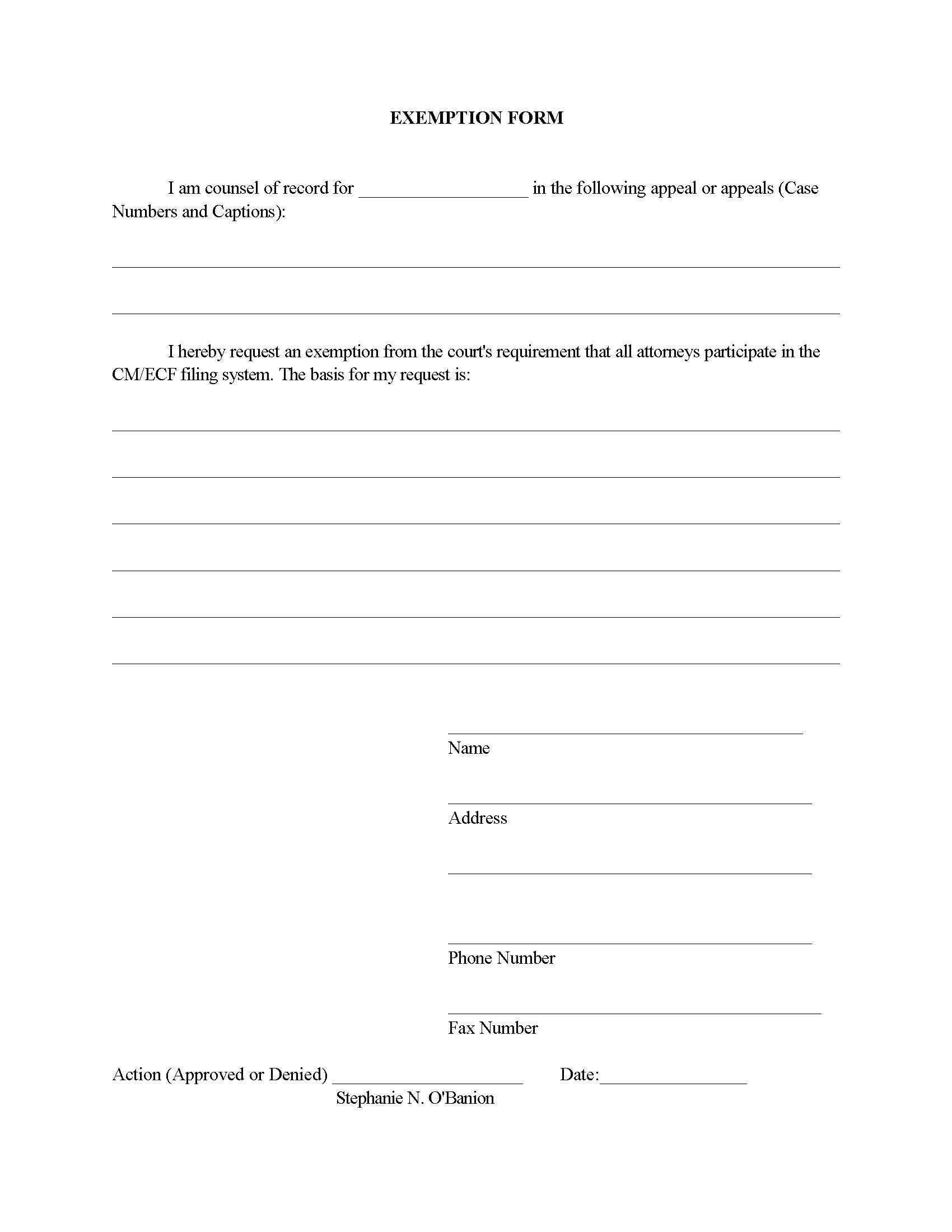 CM-ECF Exemption Form {COA8 EXEMPT} | Pdf Fpdf Docx | Official Federal Forms