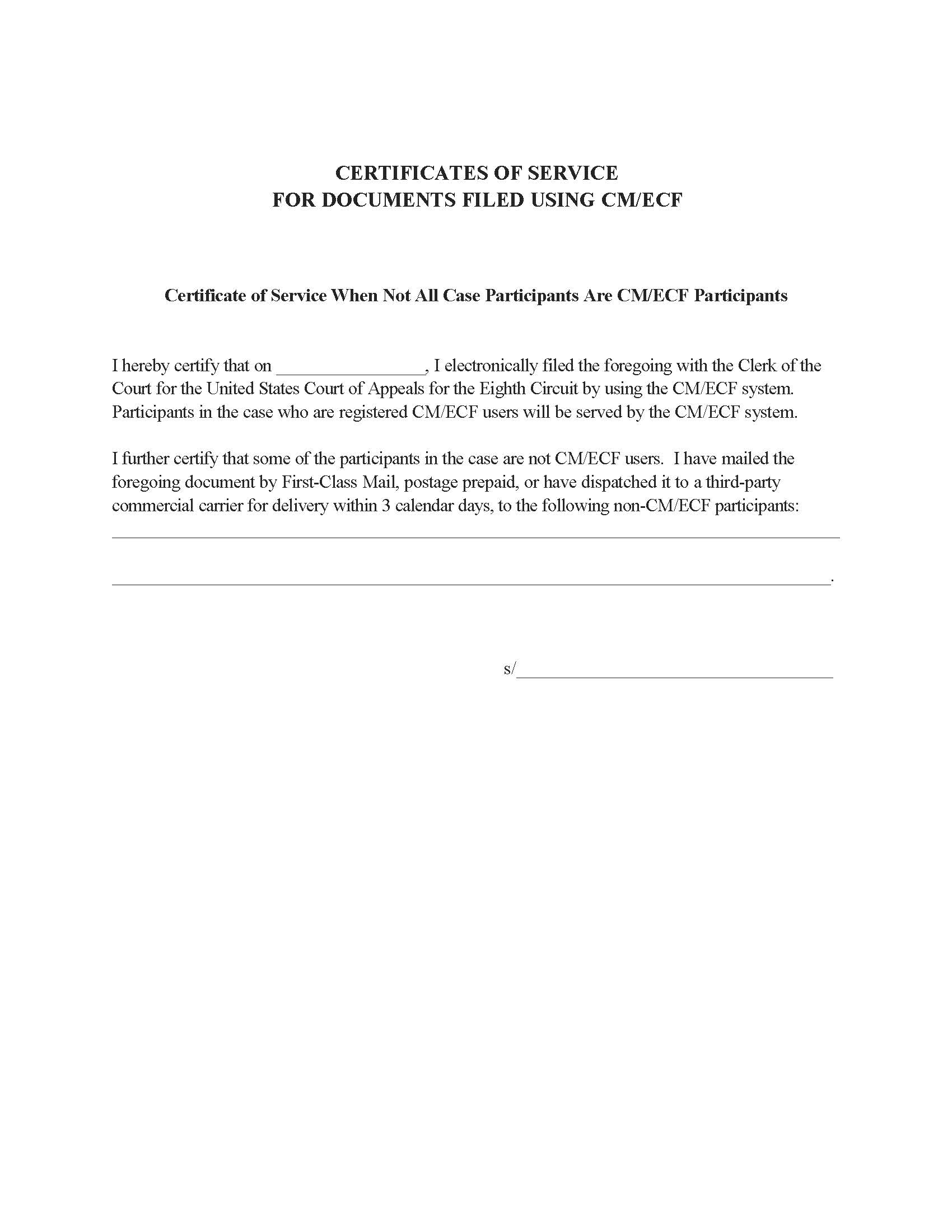 Certificate Of Service-To Some CM-ECF Participants {COA8 SERVSOME} | Pdf Fpdf Docx | Official Federal Forms