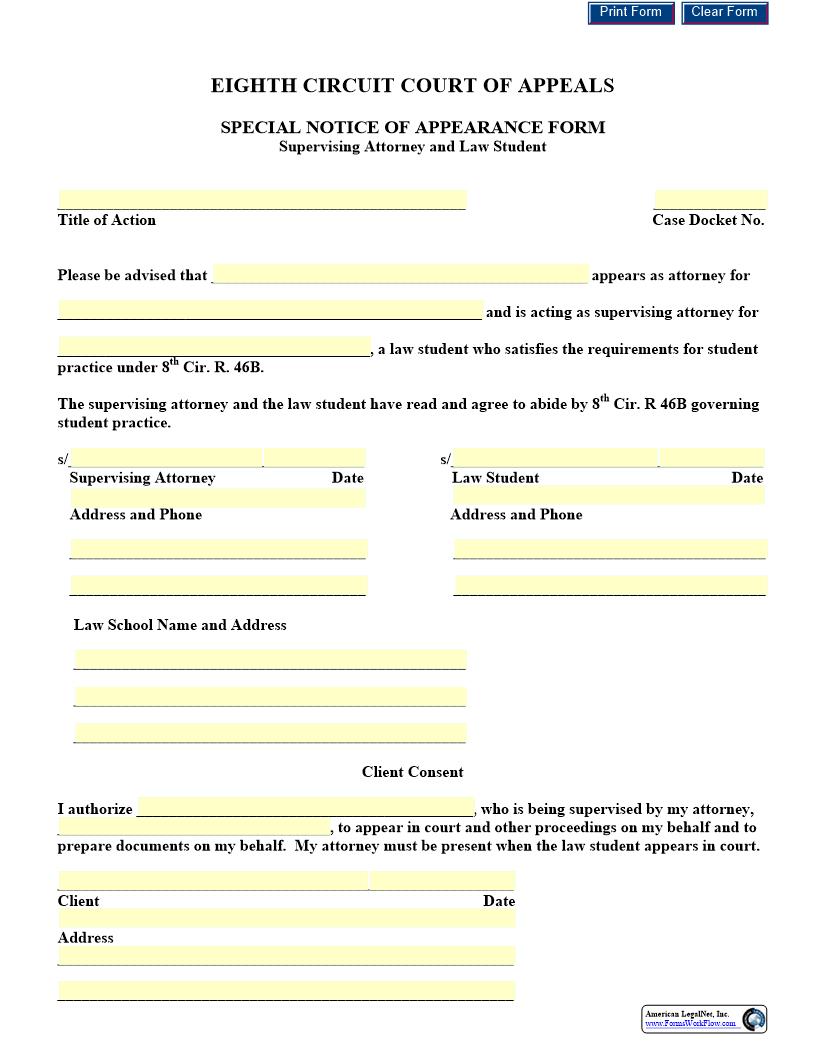 Special Notice Of Appearance {COA8 SA} | Pdf Fpdf Docx | Official Federal Forms