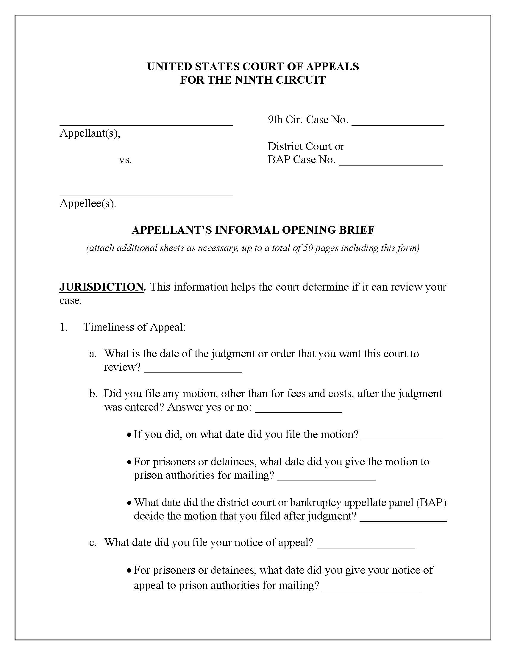 Appellants Informal Opening Brief | Pdf Fpdf Docx | Official Federal Forms