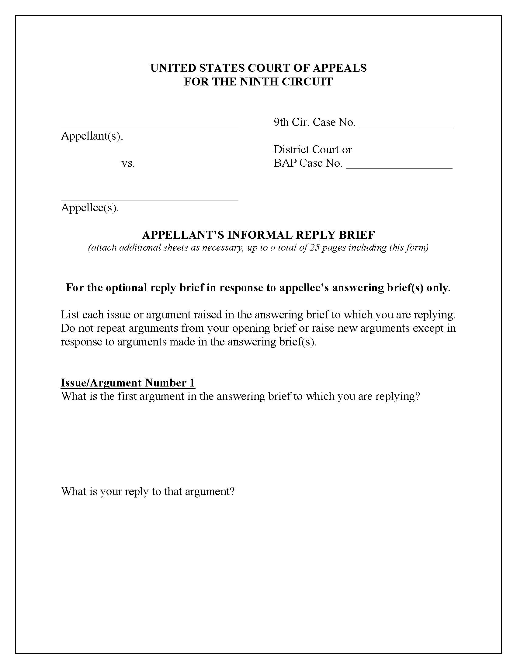 Appellants Informal Reply Brief | Pdf Fpdf Docx | Official Federal Forms