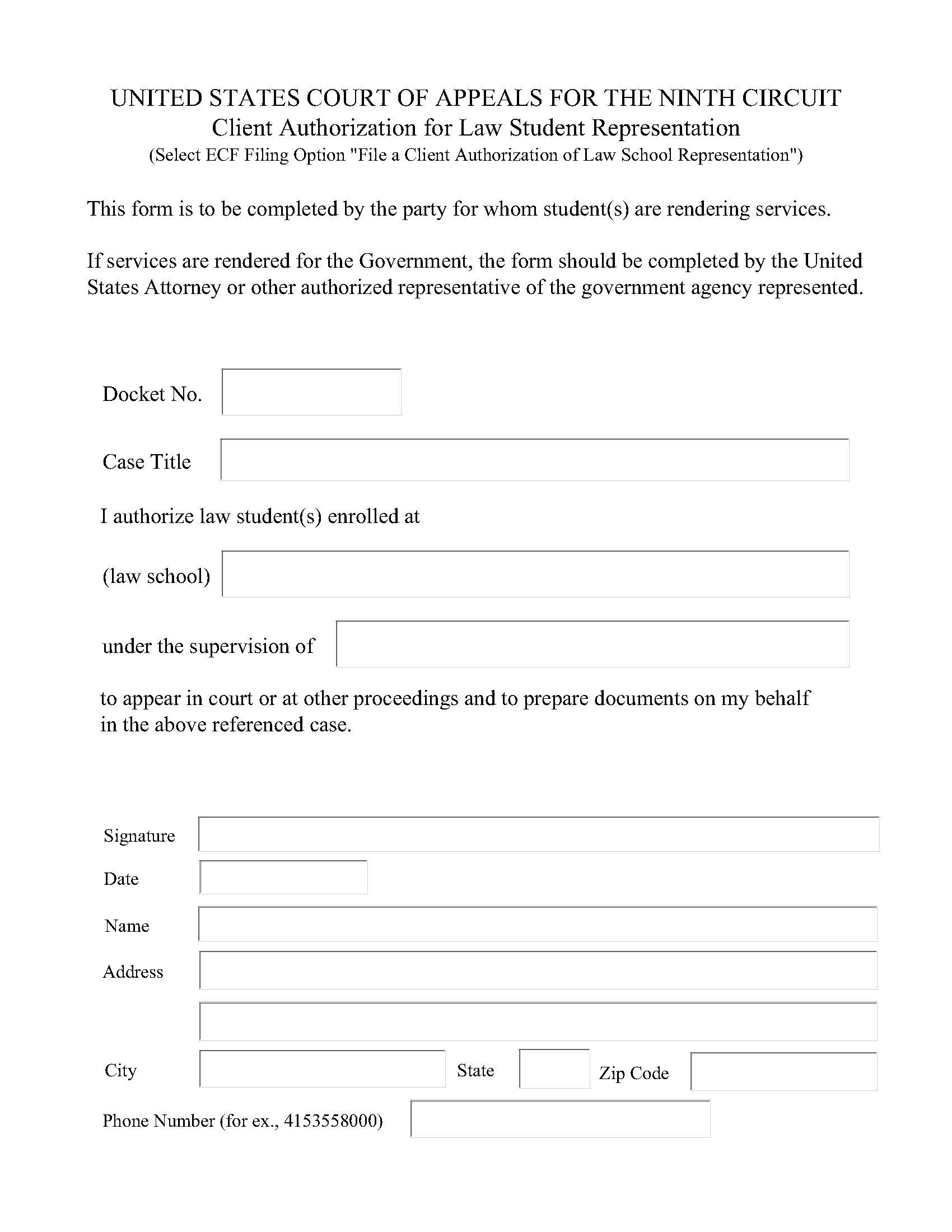 Client Authorization For Law Student Representation | Pdf Fpdf Doc Docx | Official Federal Forms