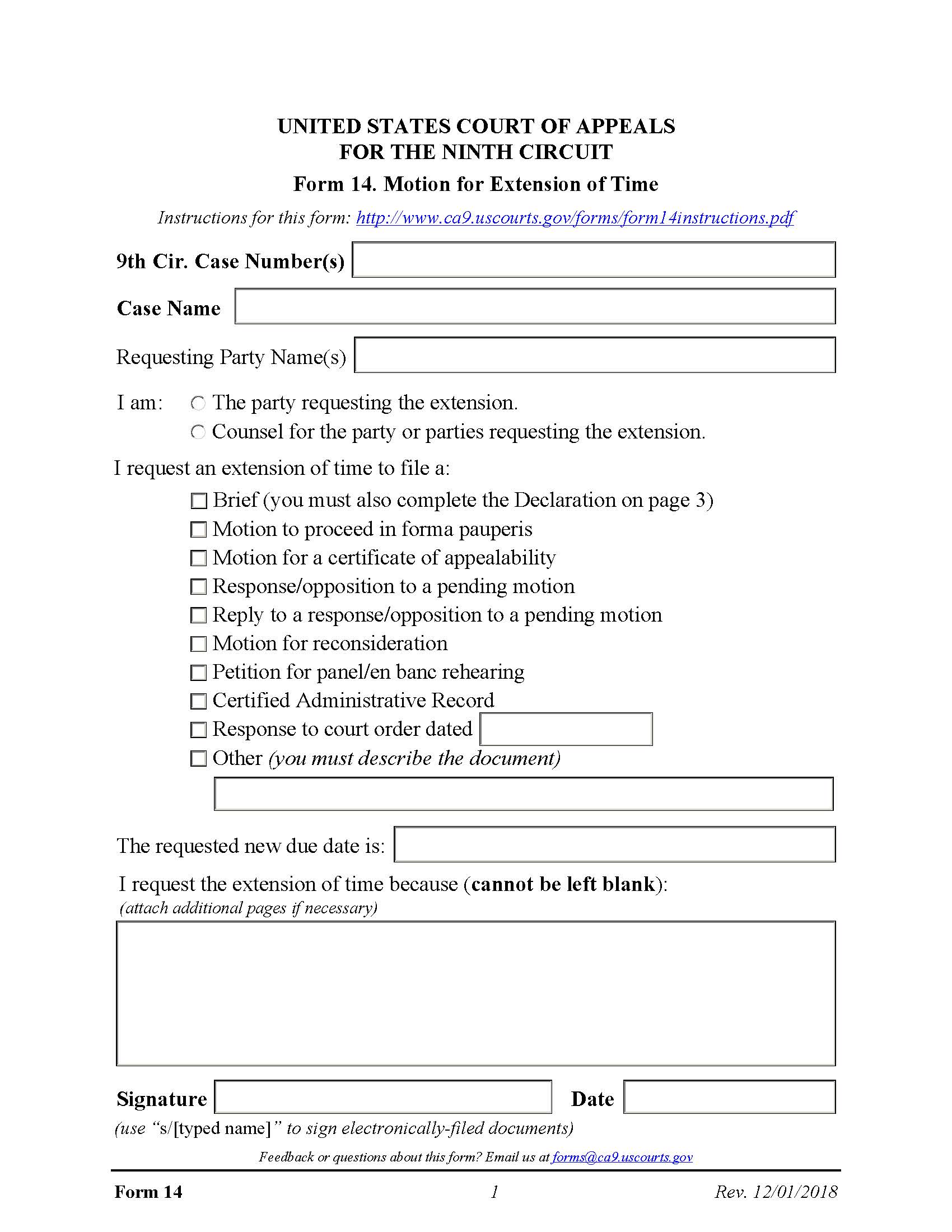 Form 14 Motion For Exetension Of Time {14} | Pdf Fpdf Docx | Official Federal Forms