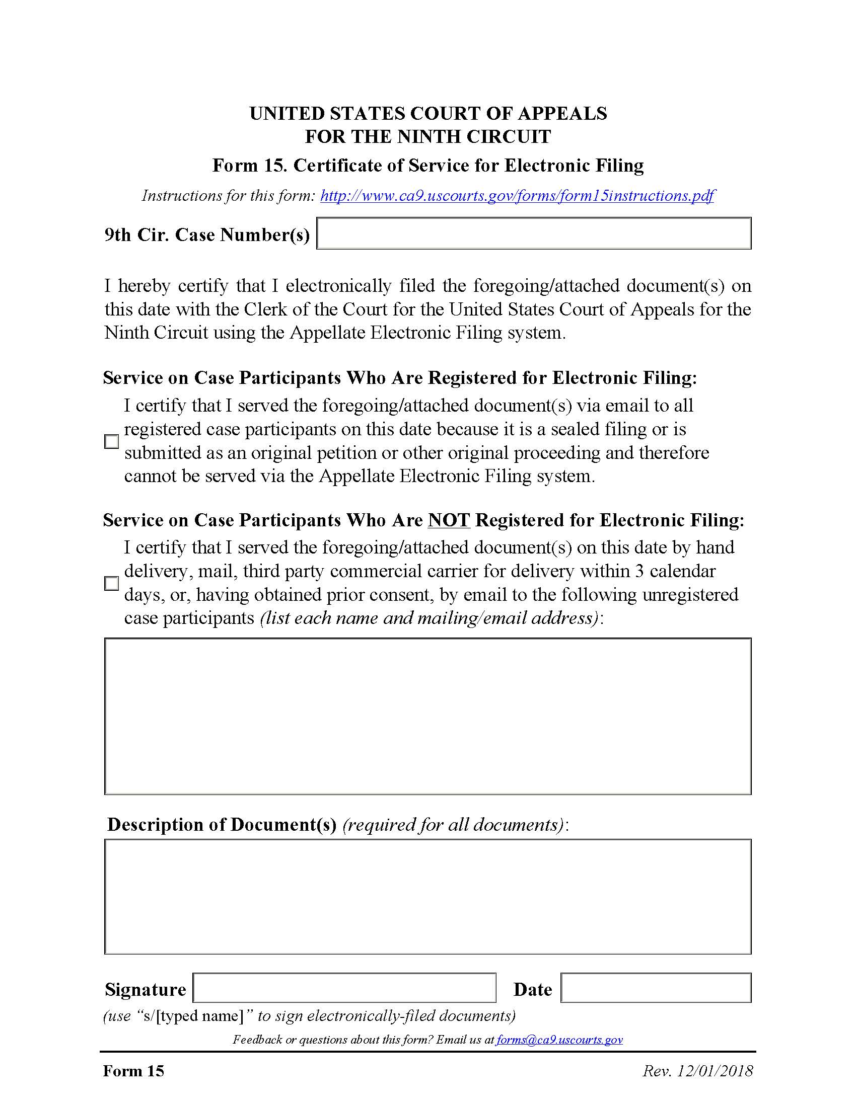 Form 15 Certificate Of Service For Electronic Filing {15} | Pdf Fpdf Docx | Official Federal Forms