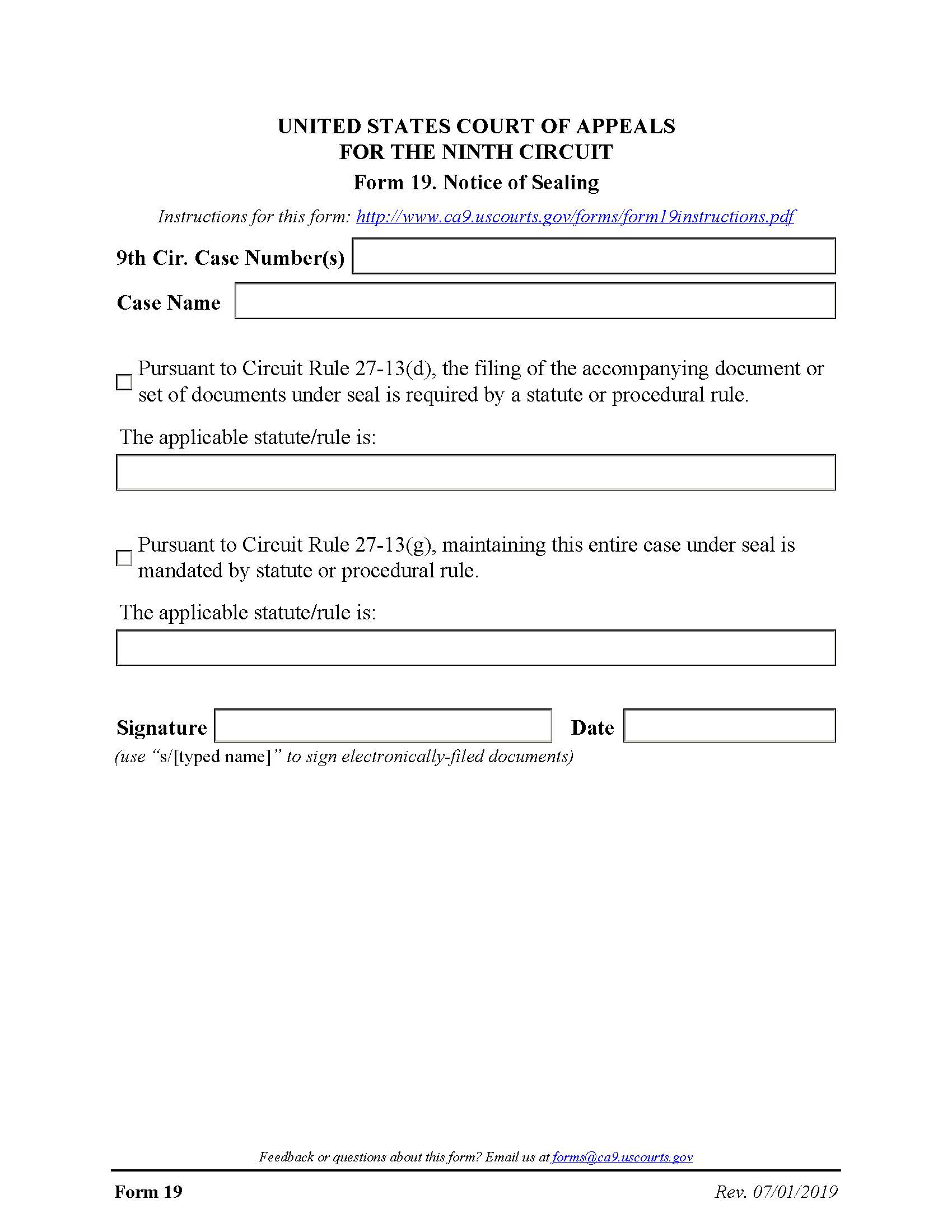 Form 19 Notice Of Sealing {19} | Pdf Fpdf Docx | Official Federal Forms